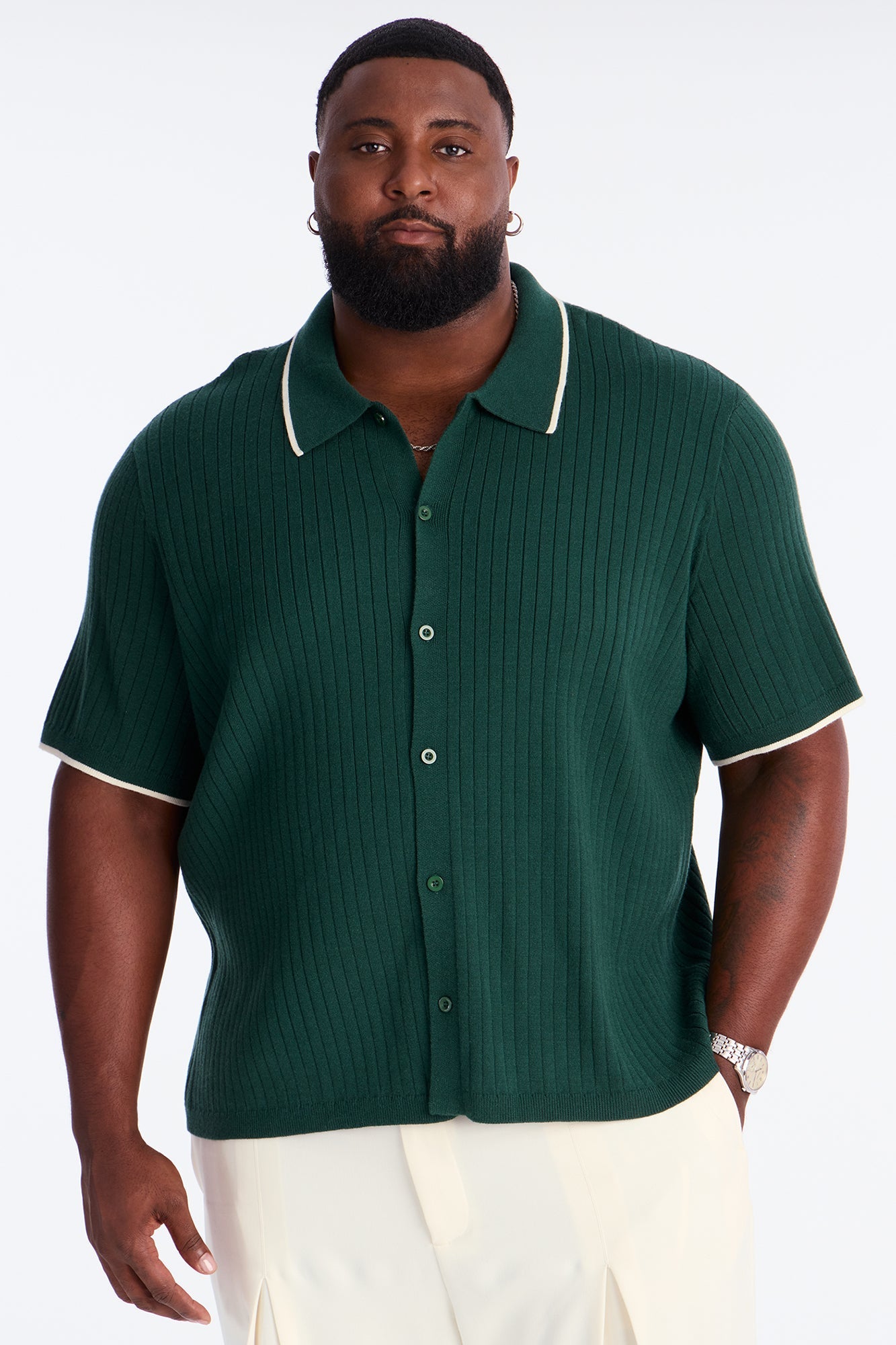 Garrison Knitted Button Up Shirt - Green
