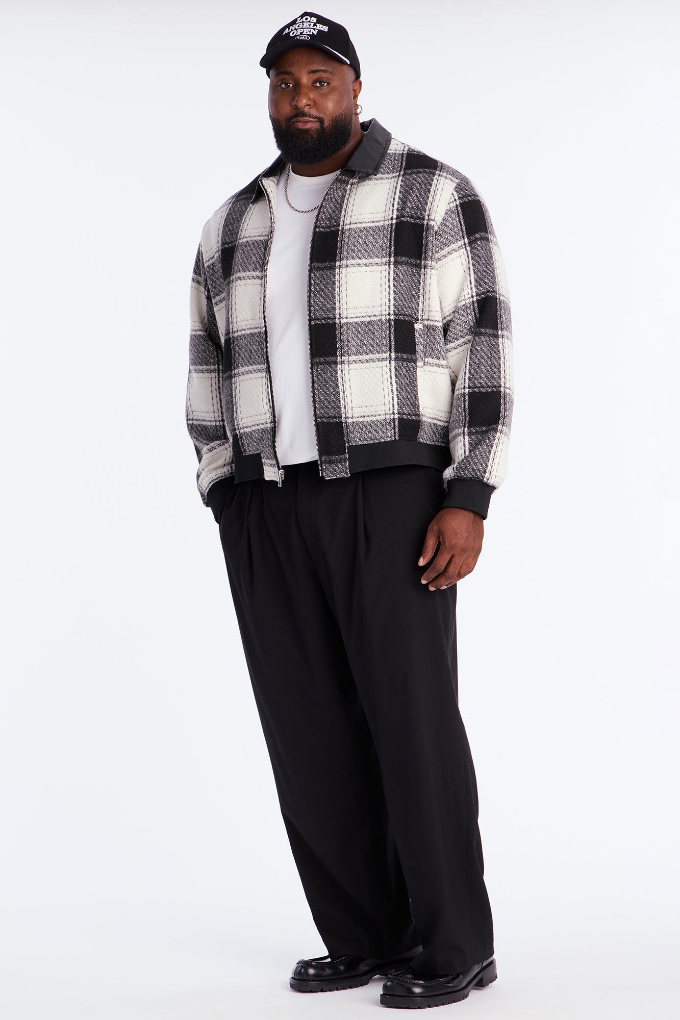 Tweed Plaid Bomber Jacket - Black