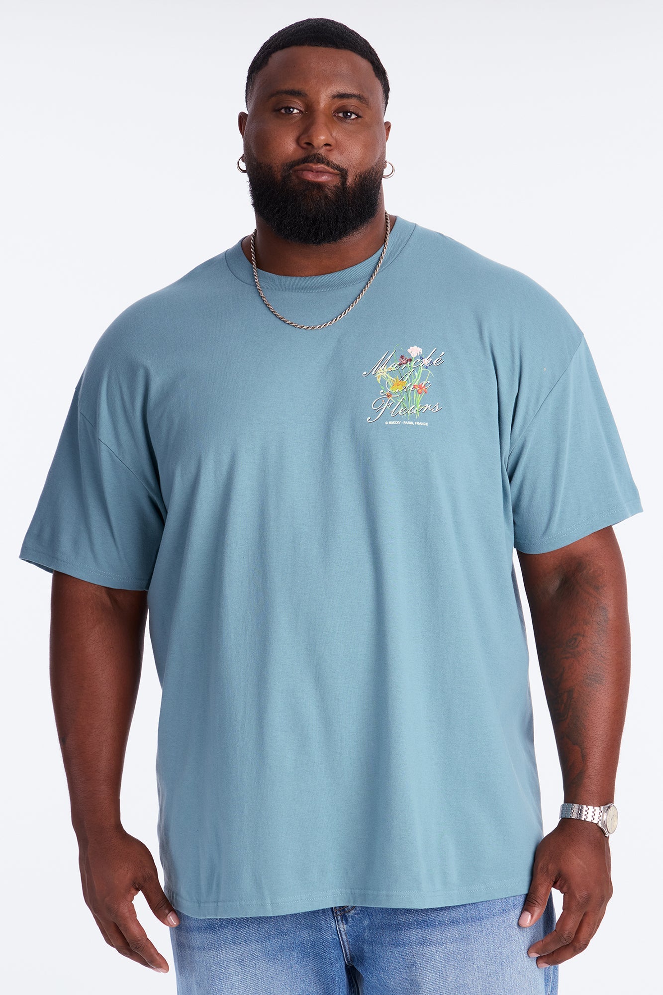 Paris Flower Market Short Sleeve Tee - Blue