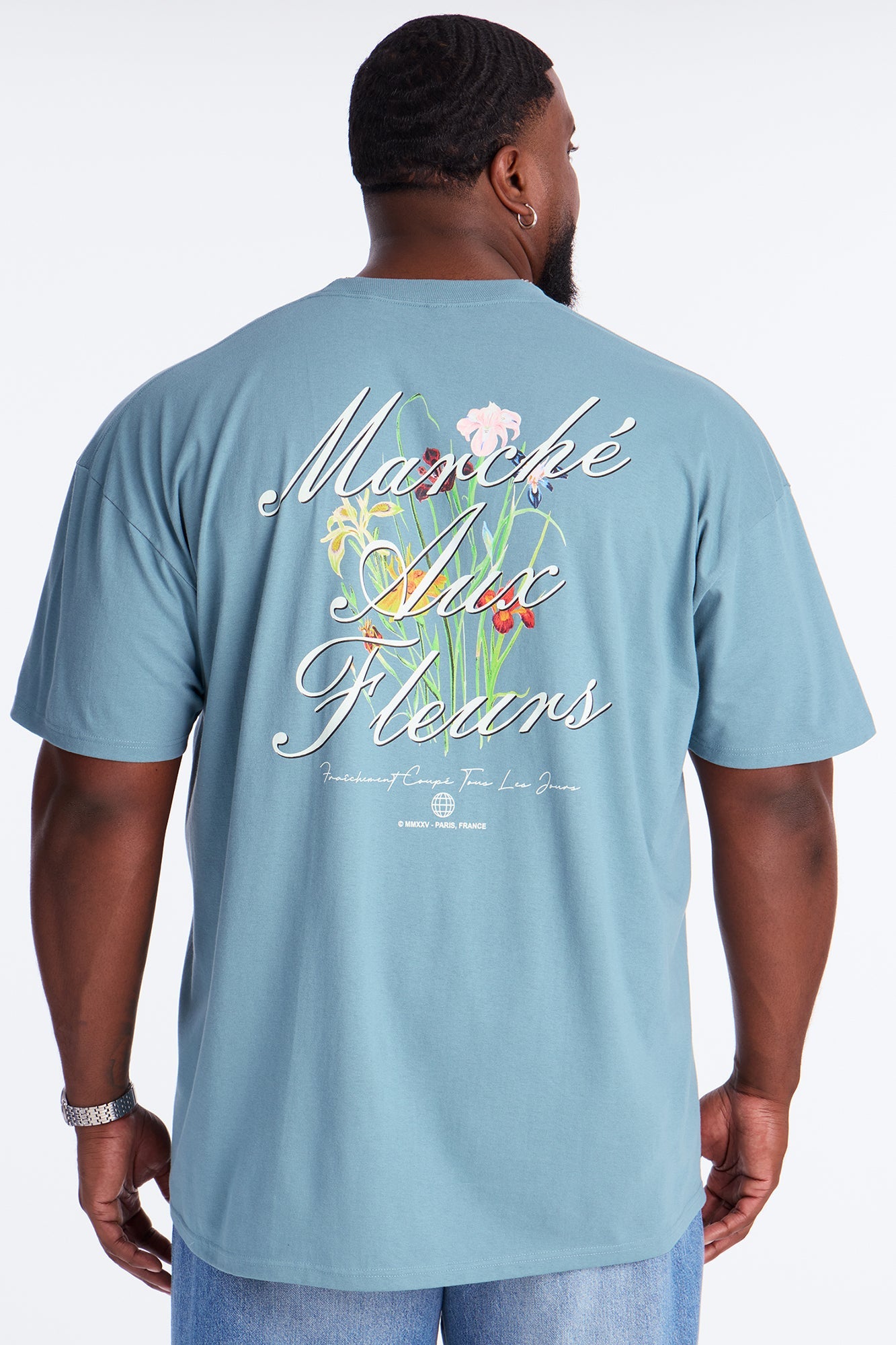 Paris Flower Market Short Sleeve Tee - Blue
