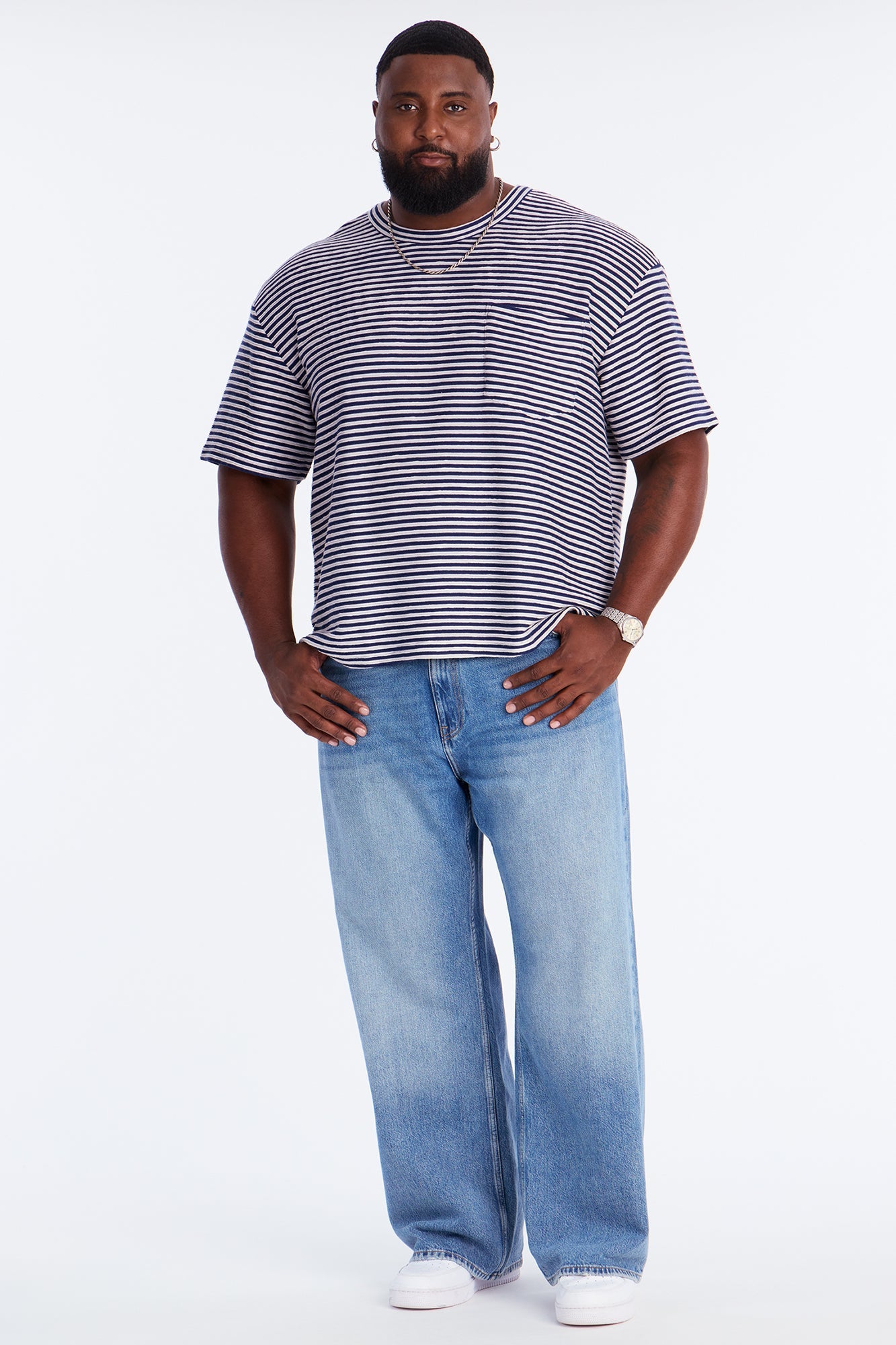 Rib Textured Stripe Relaxed Tee - Blue/combo