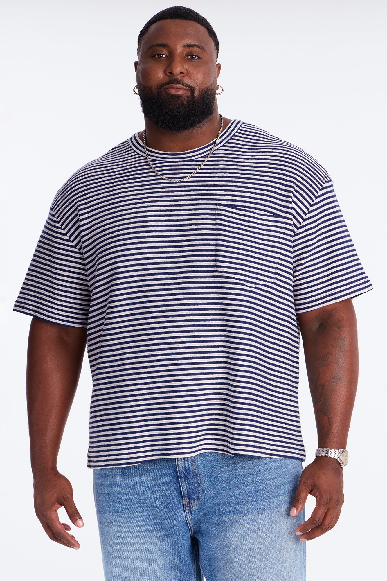 Rib Textured Stripe Relaxed Tee - Blue/combo