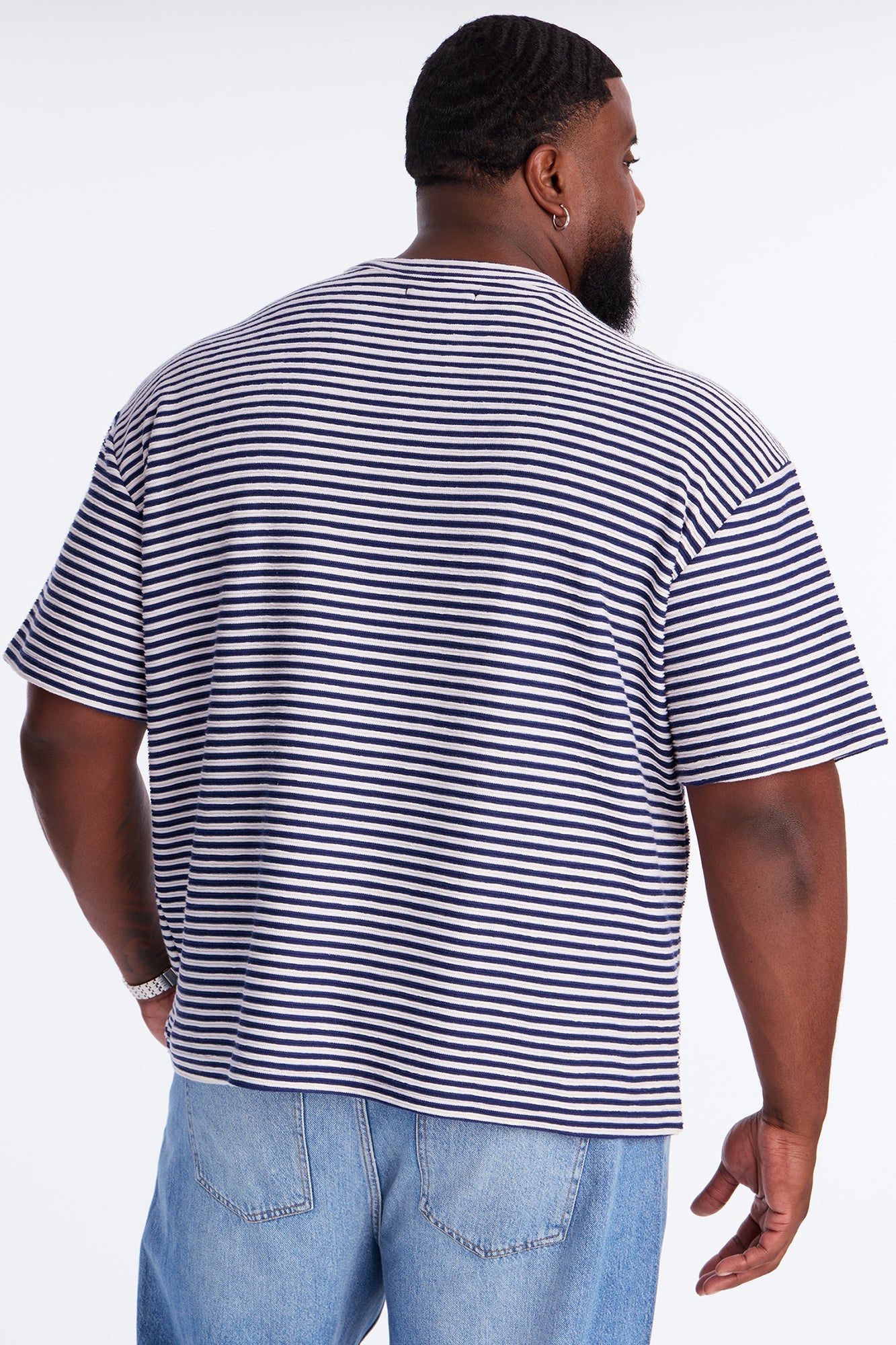 Rib Textured Stripe Relaxed Tee - Blue/combo