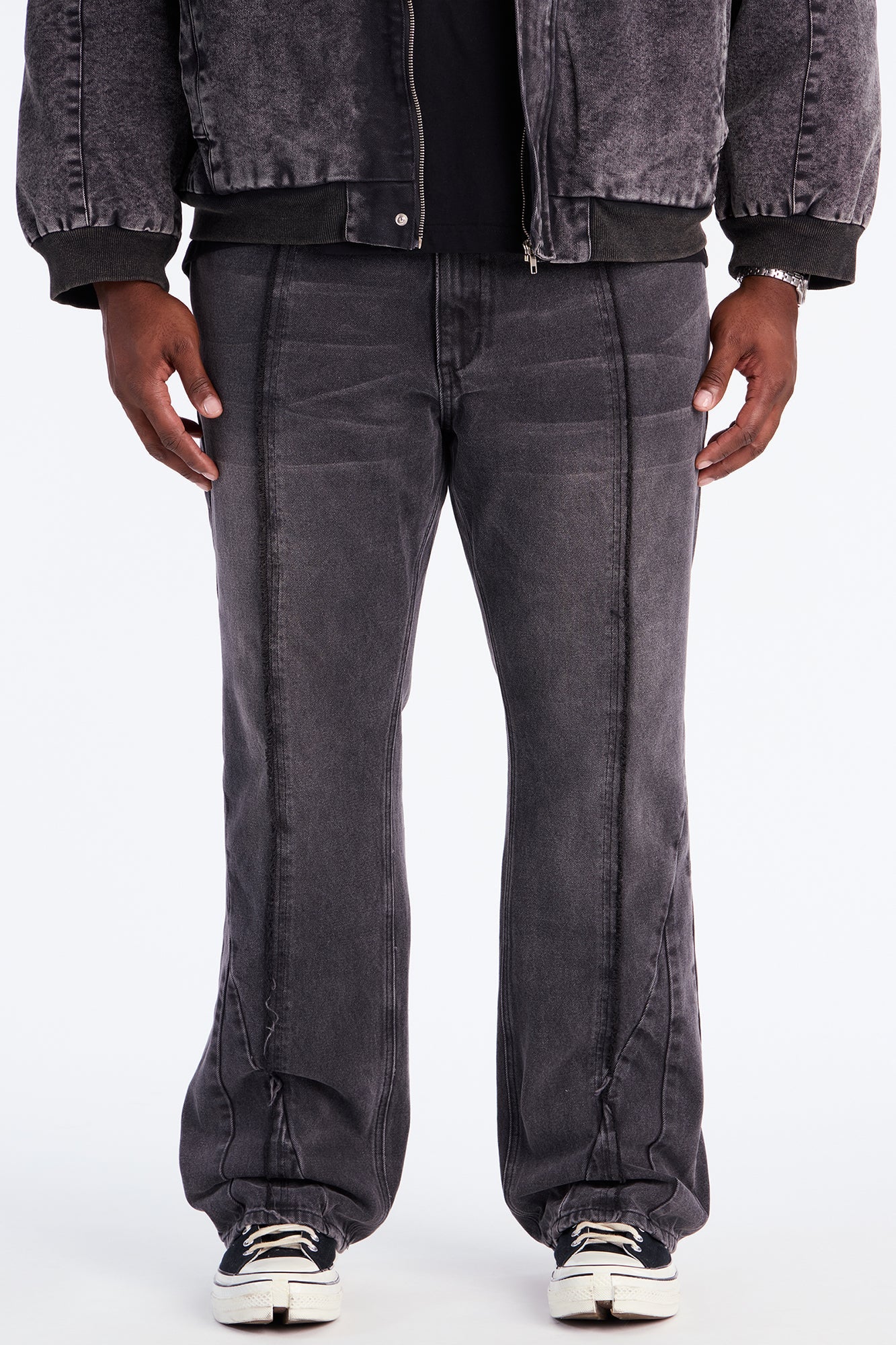 Stacked Slim Flare Panel Time Jeans - Black Wash