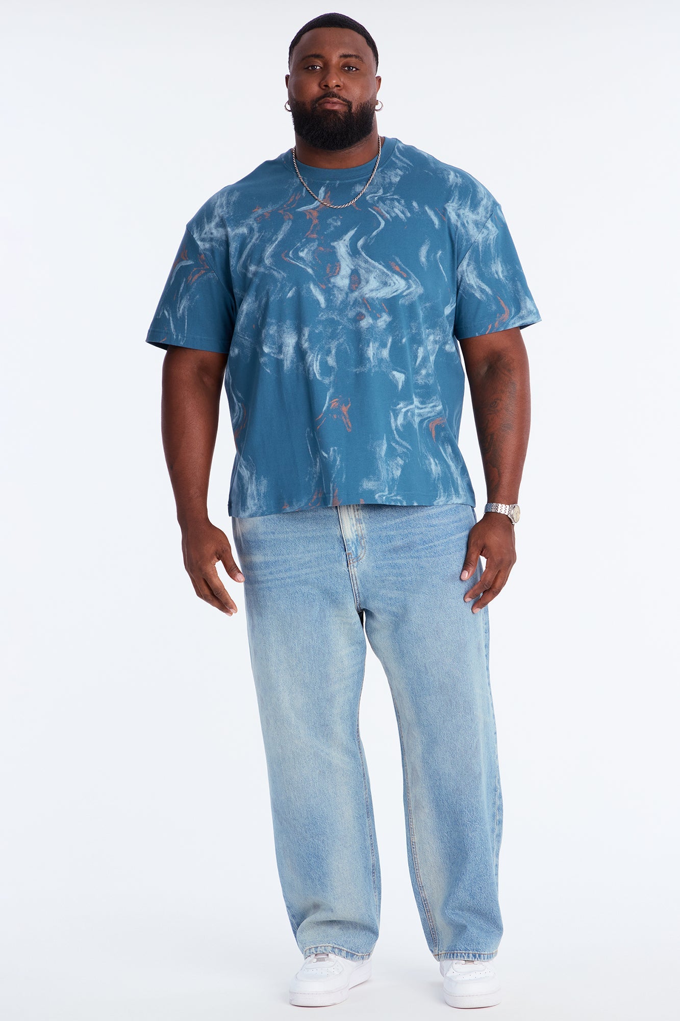 Marble Print Relaxed Tee - Blue/combo