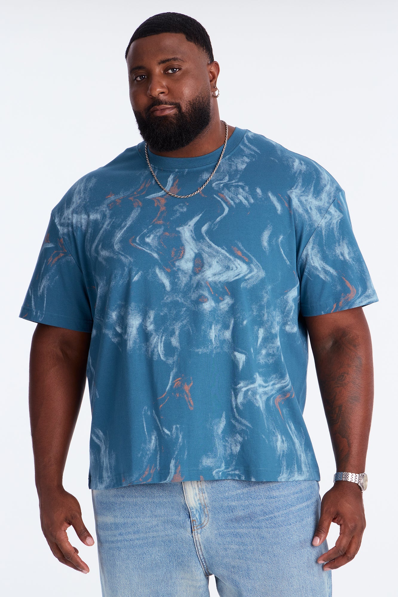 Marble Print Relaxed Tee - Blue/combo