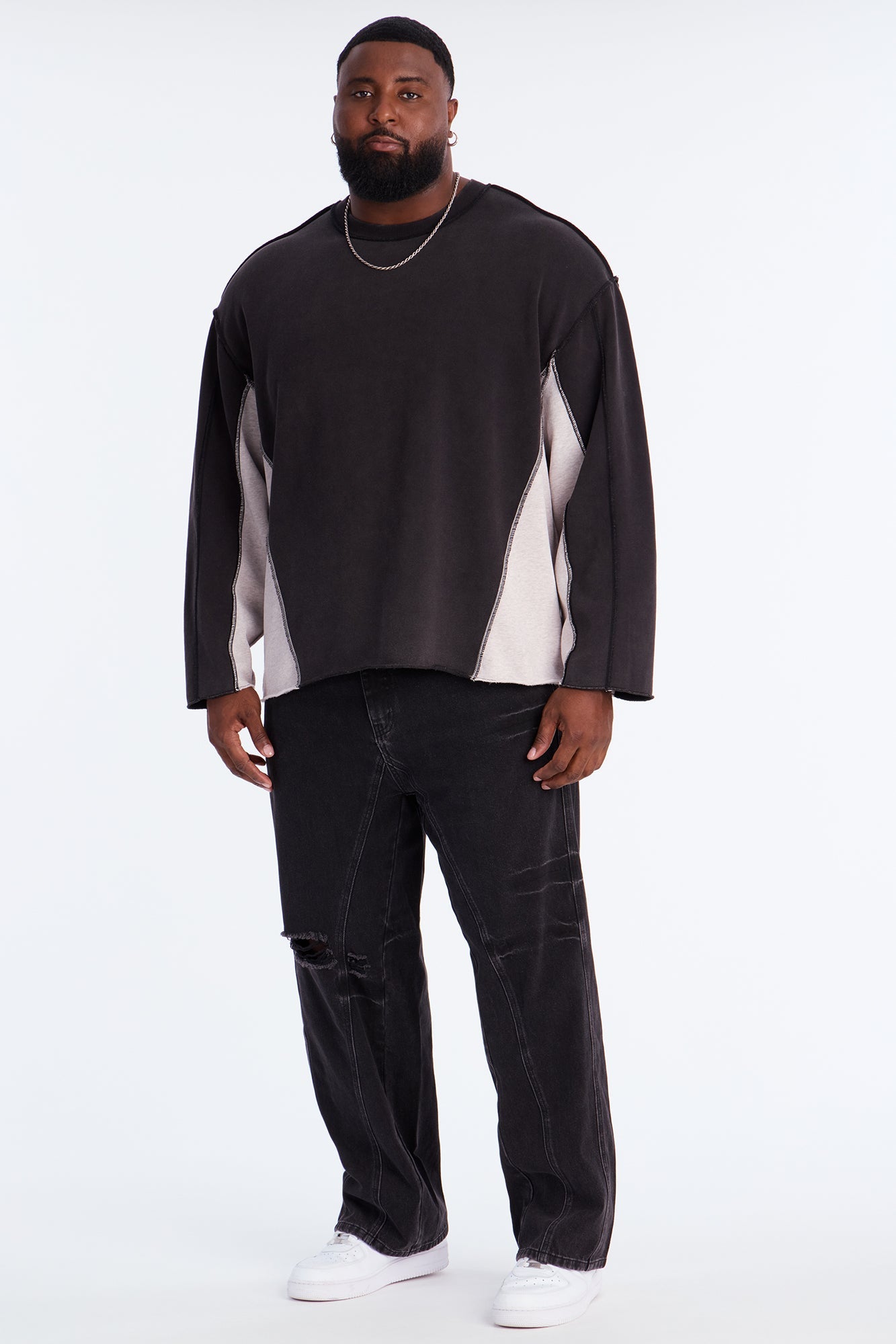 Tyson Relaxed Colorblock Panel Crewneck Sweatshirt - Black Wash