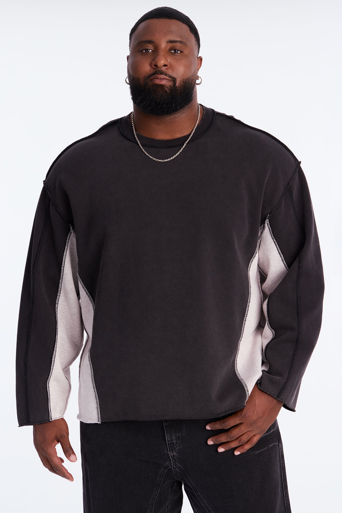 Tyson Relaxed Colorblock Panel Crewneck Sweatshirt - Black Wash