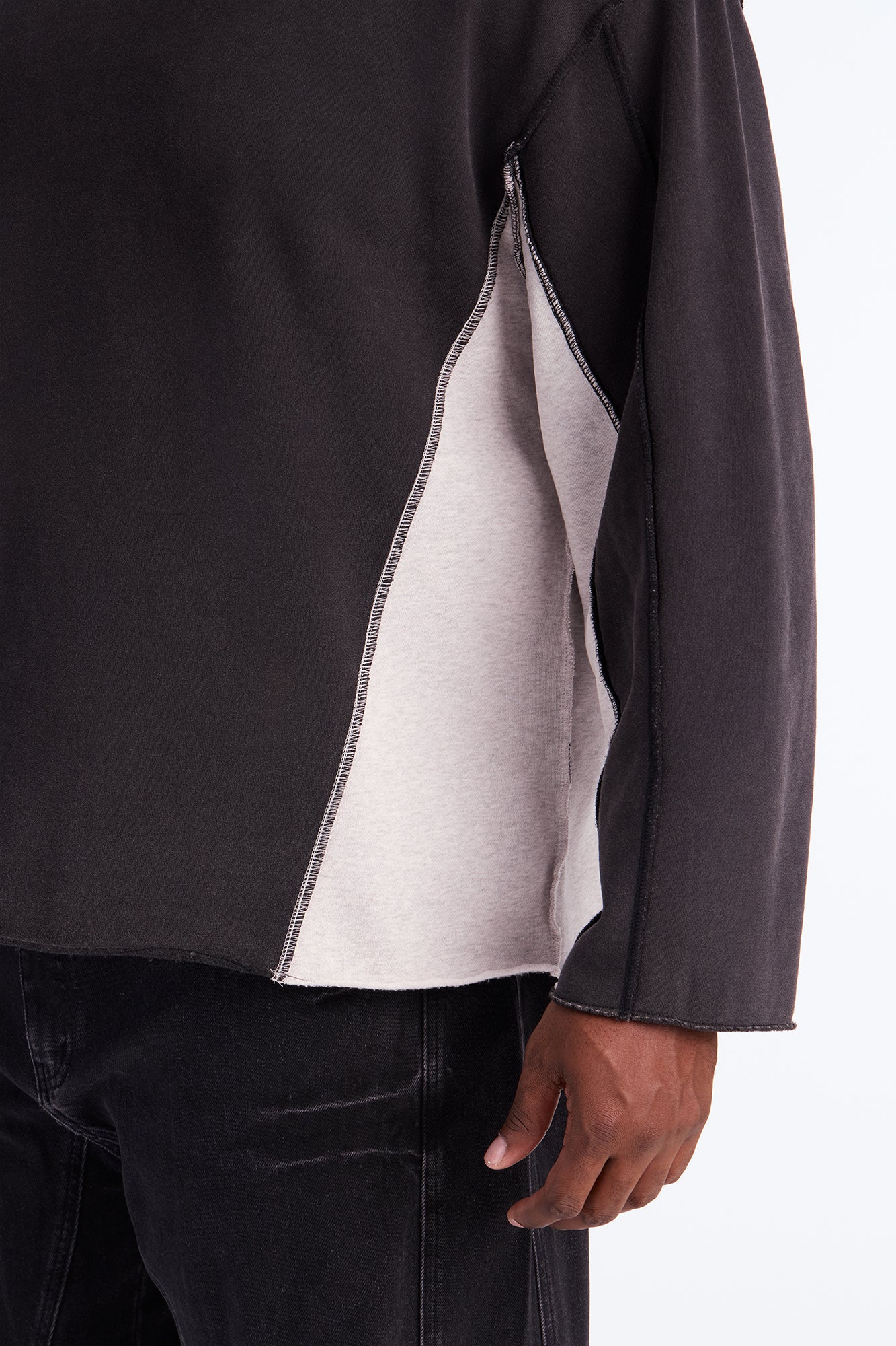 Tyson Relaxed Colorblock Panel Crewneck Sweatshirt - Black Wash