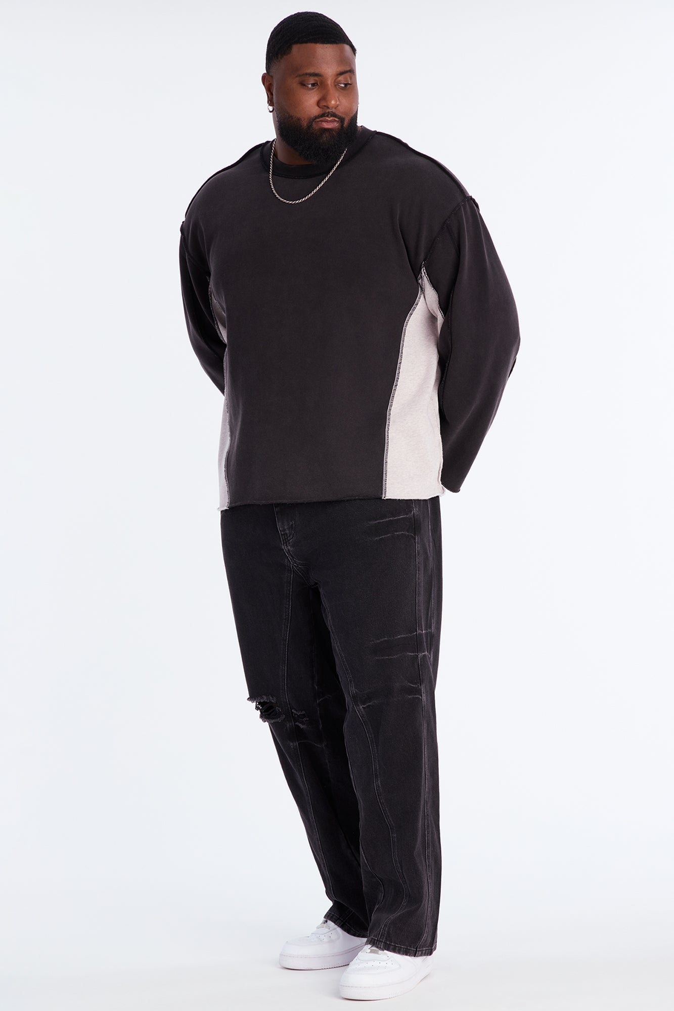 Baggy More Than One Seam Distressed Jean - Black Wash