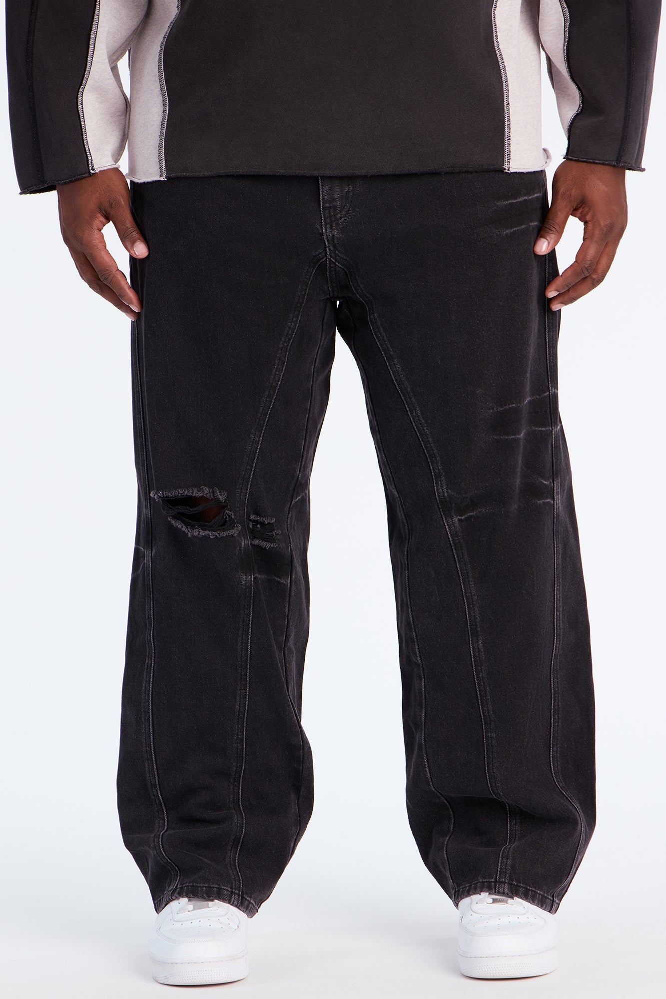 Baggy More Than One Seam Distressed Jean - Black Wash