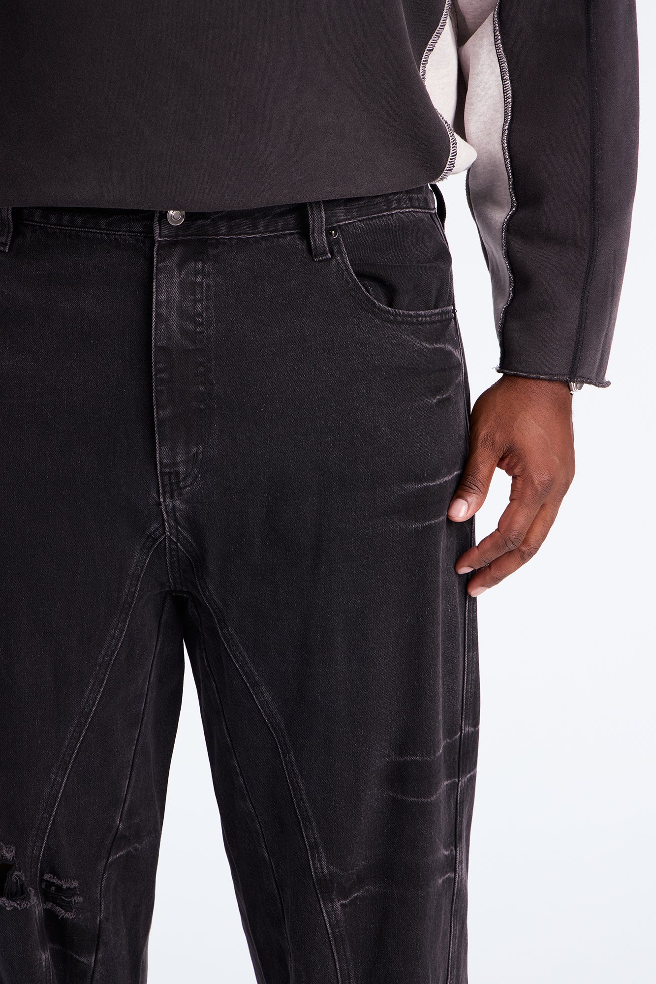 Baggy More Than One Seam Distressed Jean - Black Wash