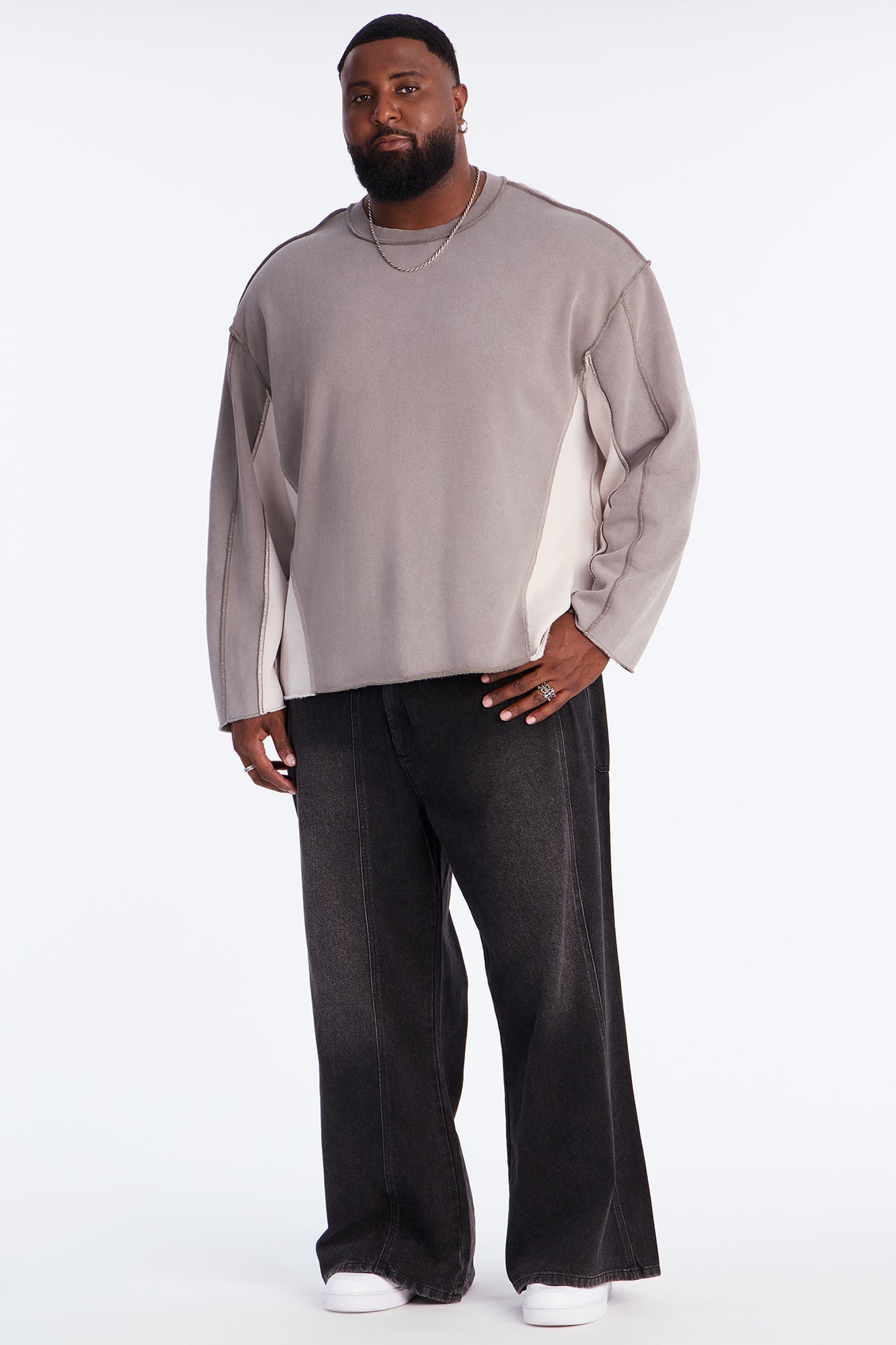 Tyson Relaxed Colorblock Panel Crewneck Sweatshirt - Grey