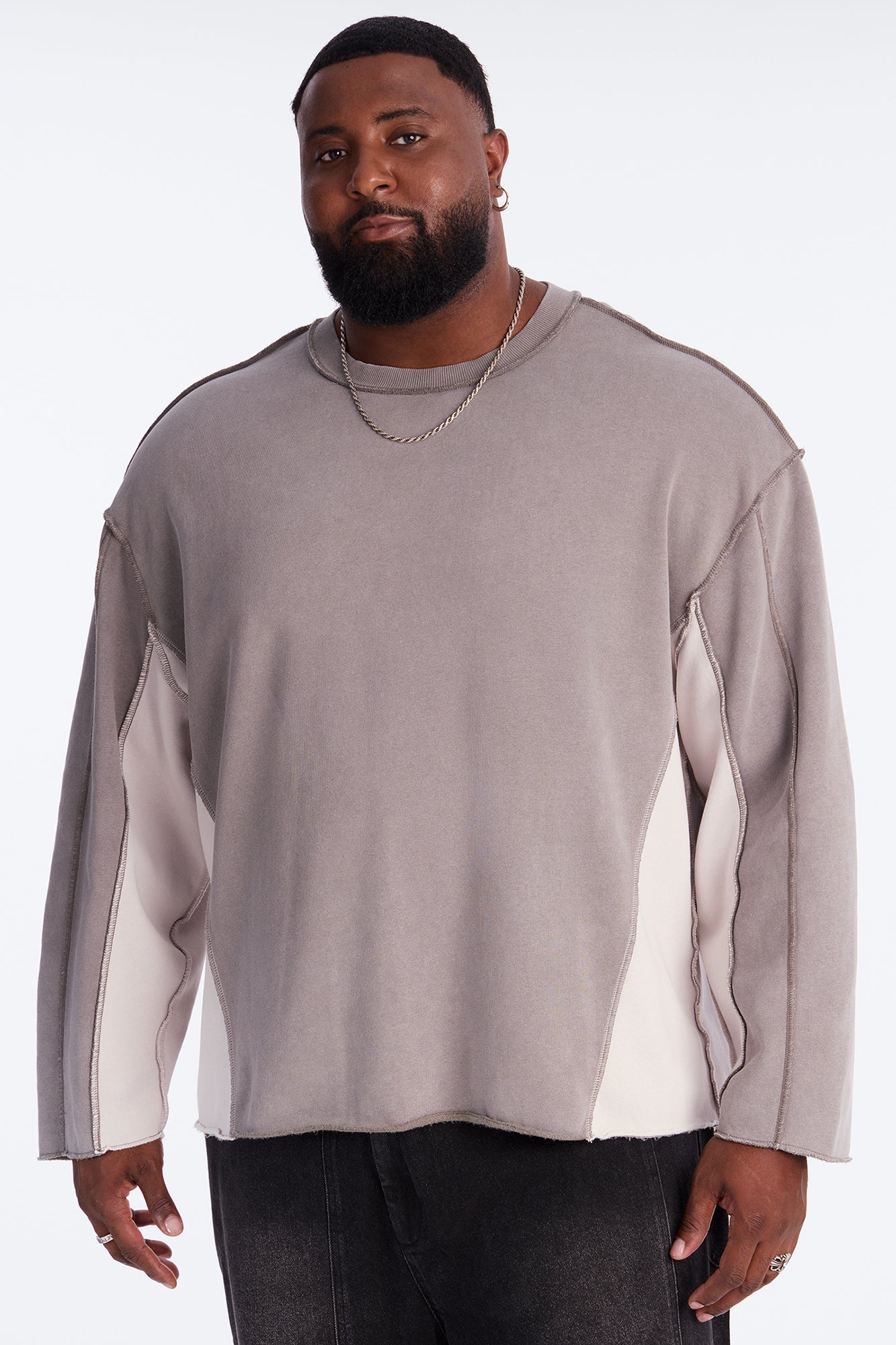 Tyson Relaxed Colorblock Panel Crewneck Sweatshirt - Grey