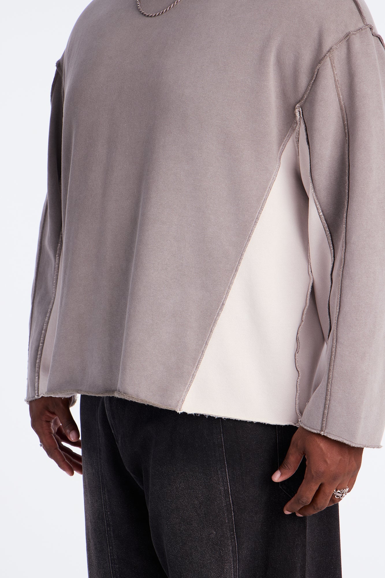 Tyson Relaxed Colorblock Panel Crewneck Sweatshirt - Grey