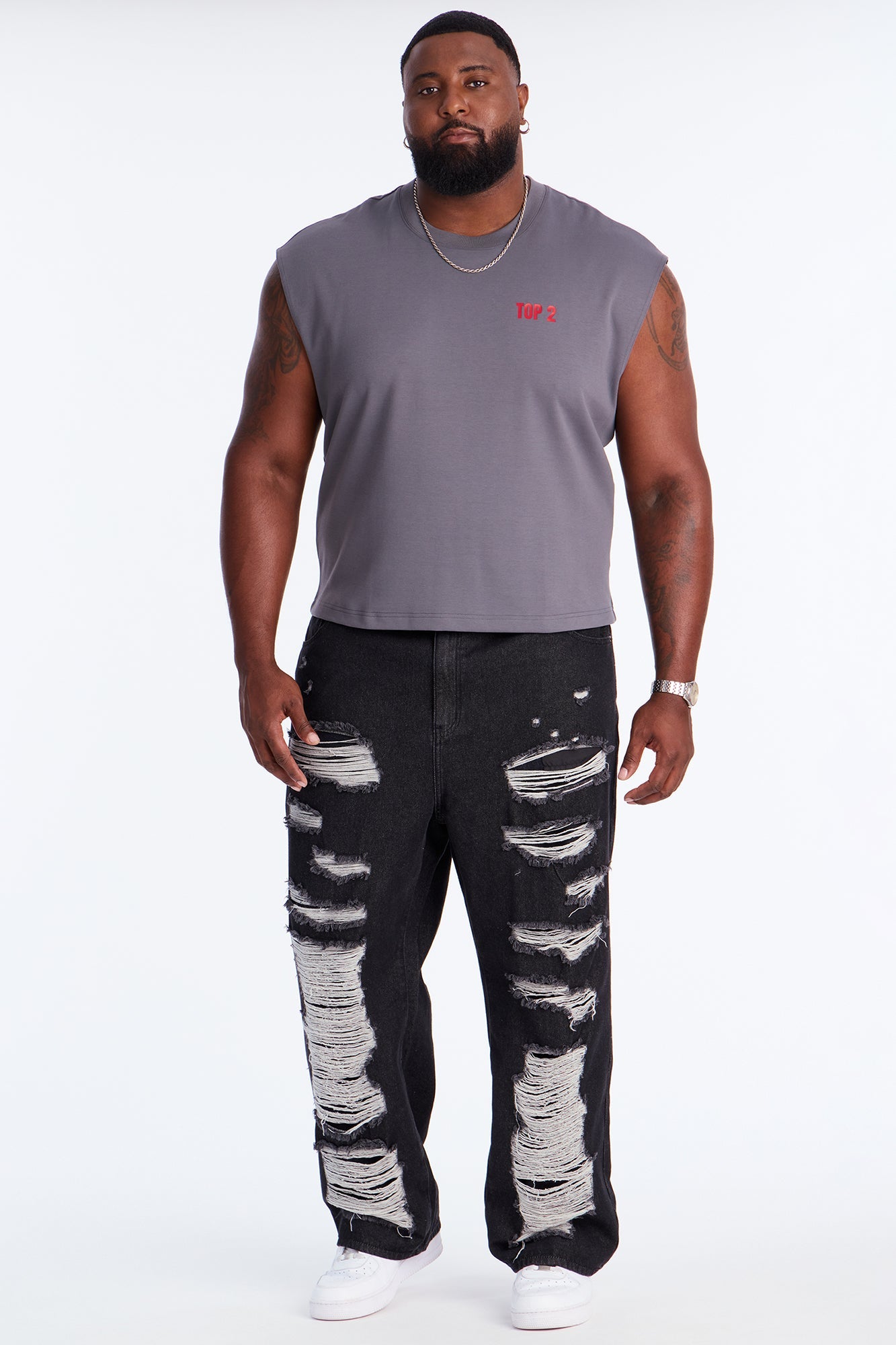 Cropped Not Number 2 Muscle Tee - Dark Grey