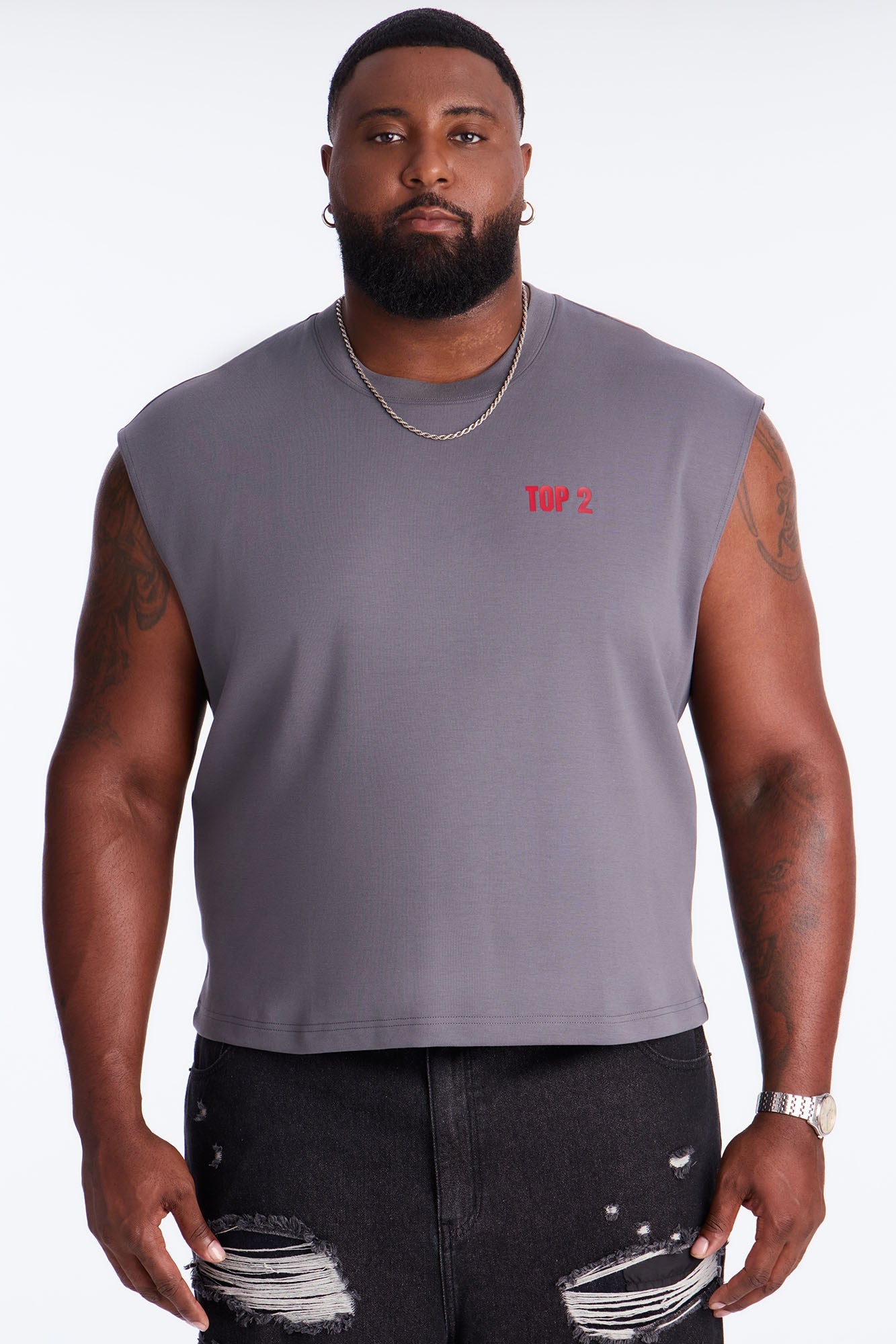 Cropped Not Number 2 Muscle Tee - Dark Grey