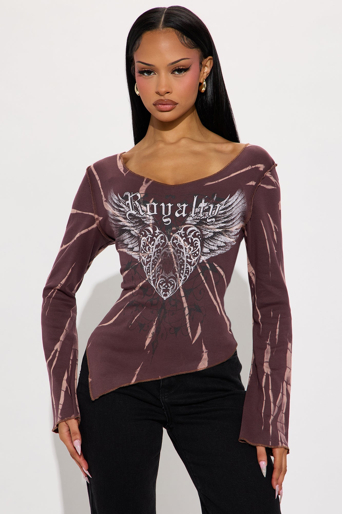 Born Royal Ribbed Tie Dye Top - Brown Combo