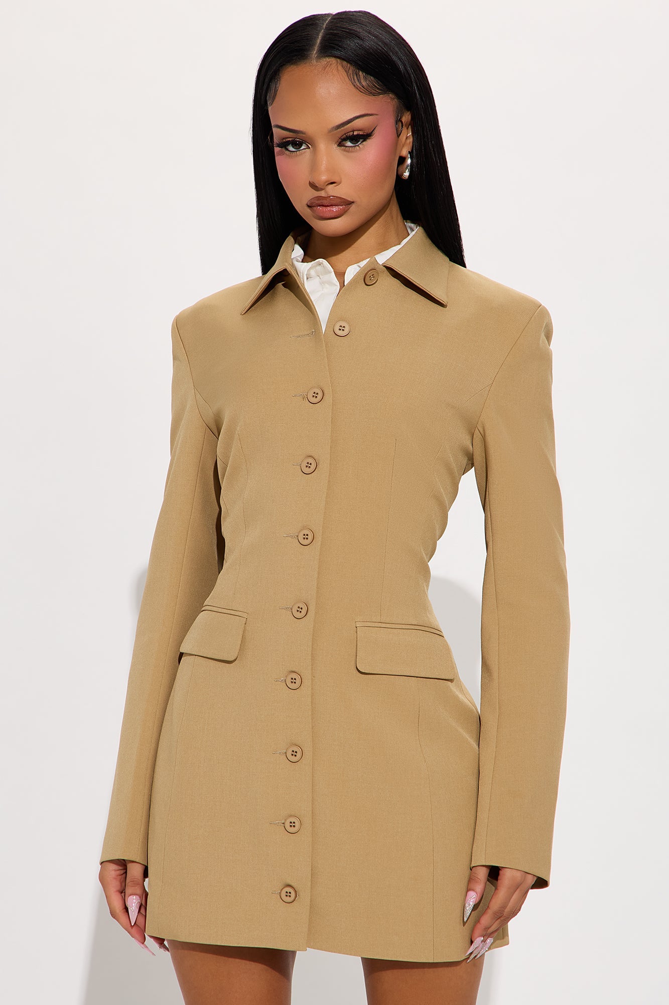 Berkley Button Up Blazer Mini Dress - Mocha