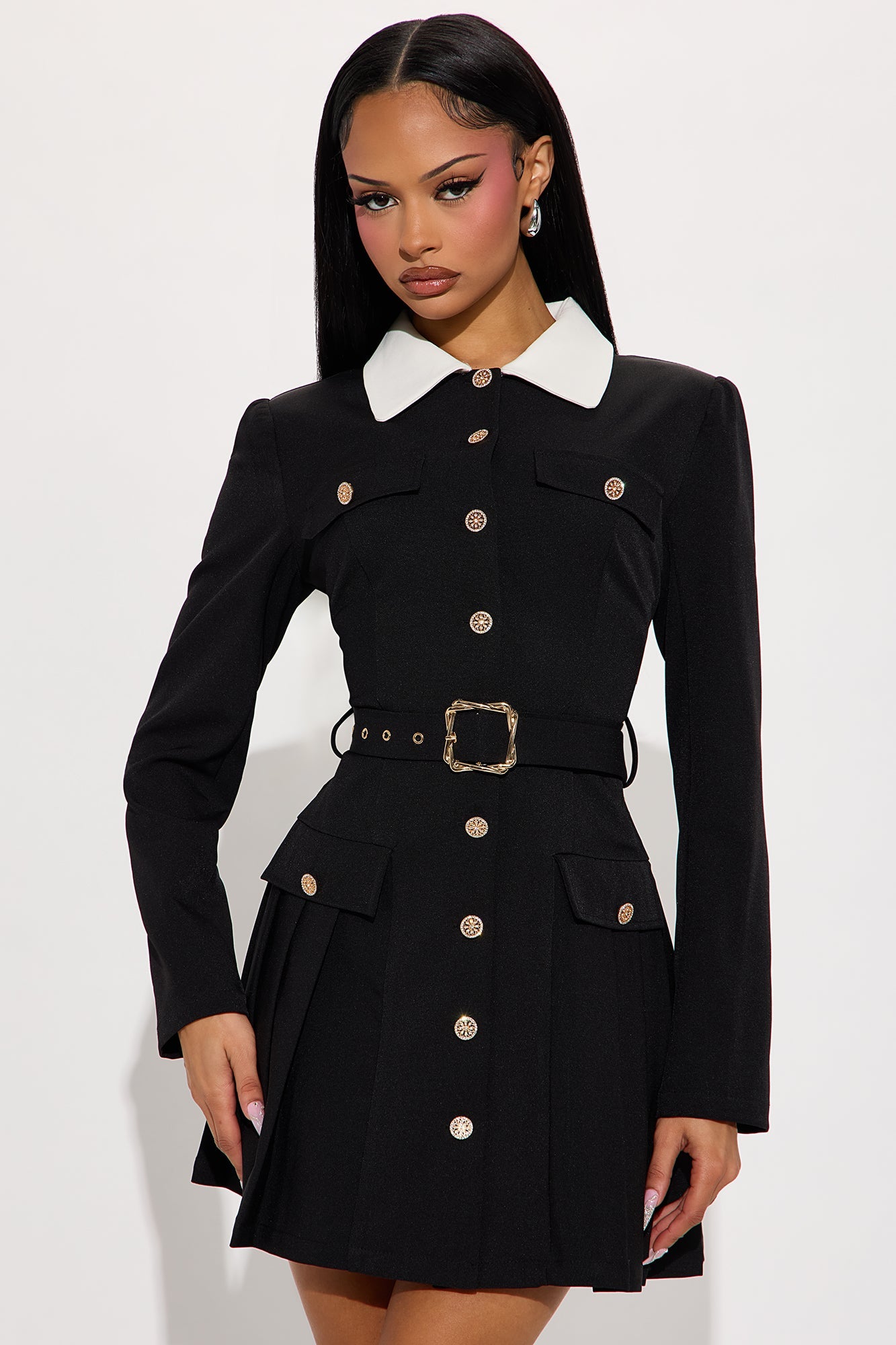 Arden Pleated Mini Dress - Black