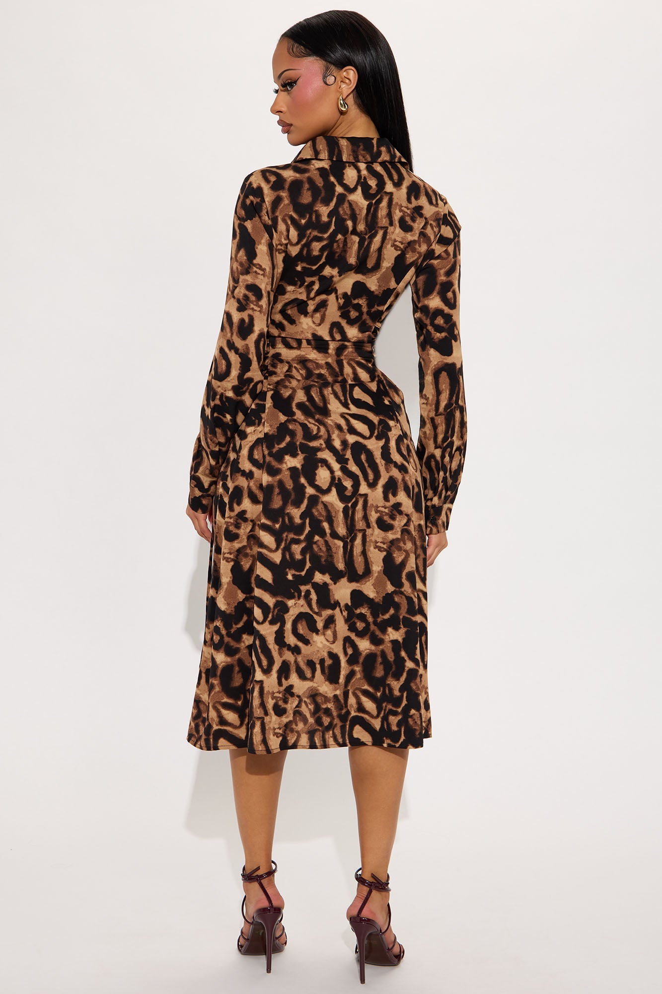 Danica Collar Leopard Midi Dress - Leopard