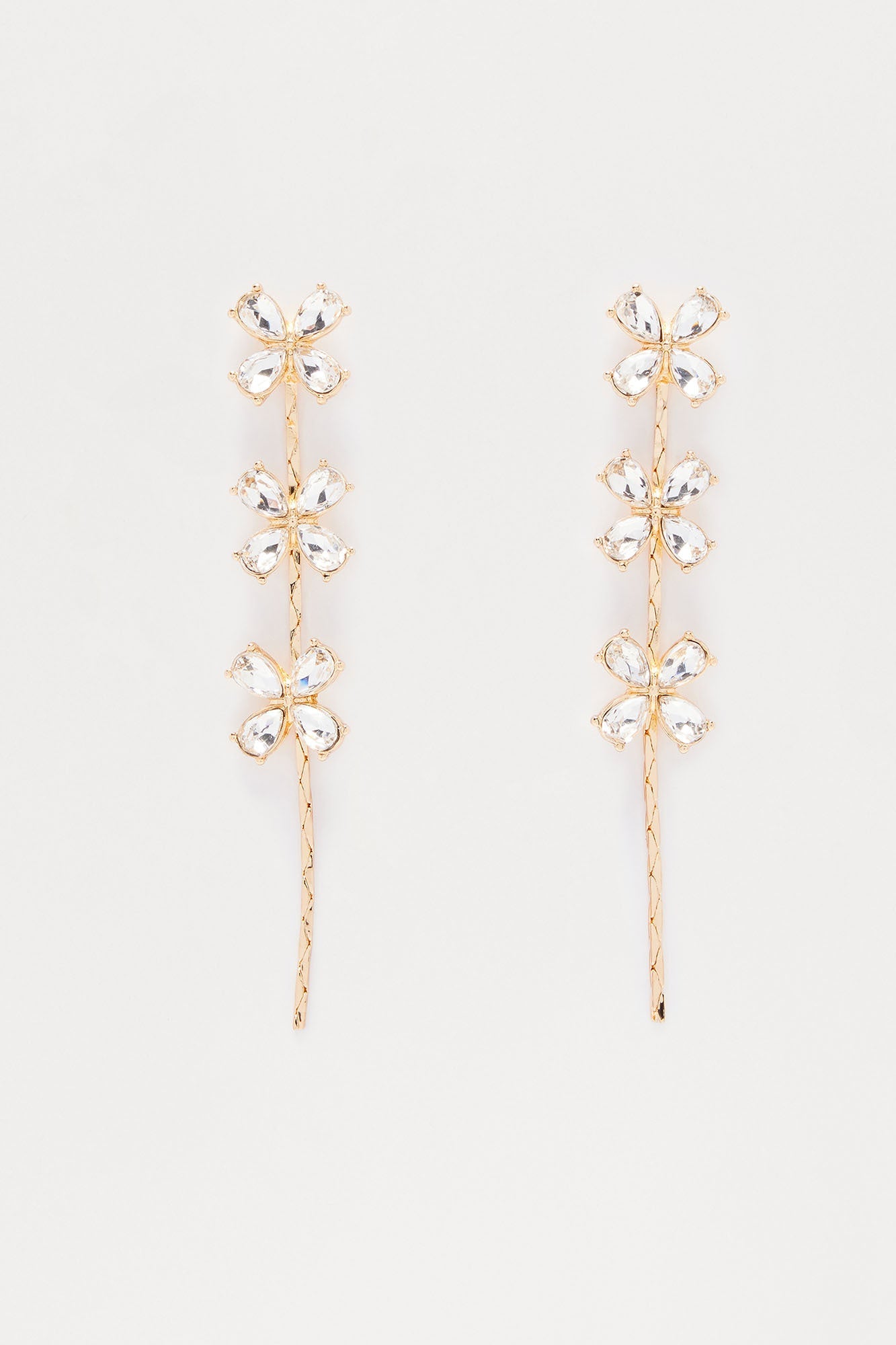Perfect Day Floral Rhinestone Drop Earrings - Gold