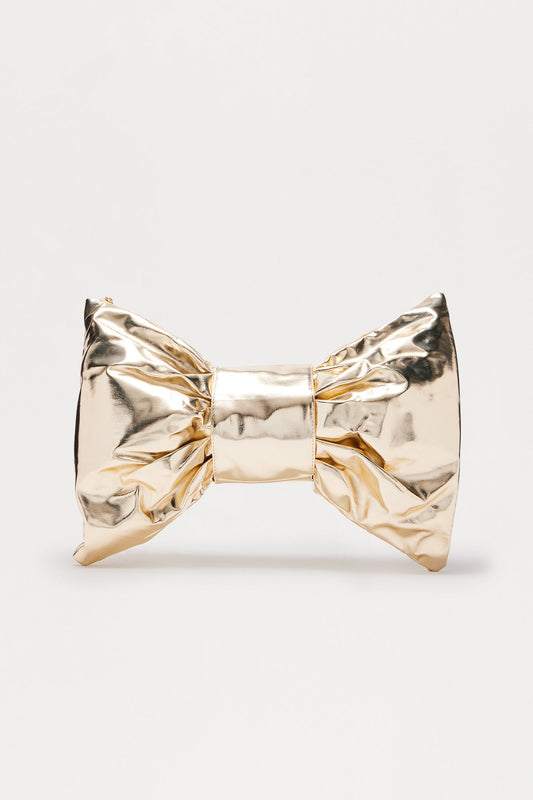 Big Bow Energy Oversized Faux Leather Clutch - Champagne