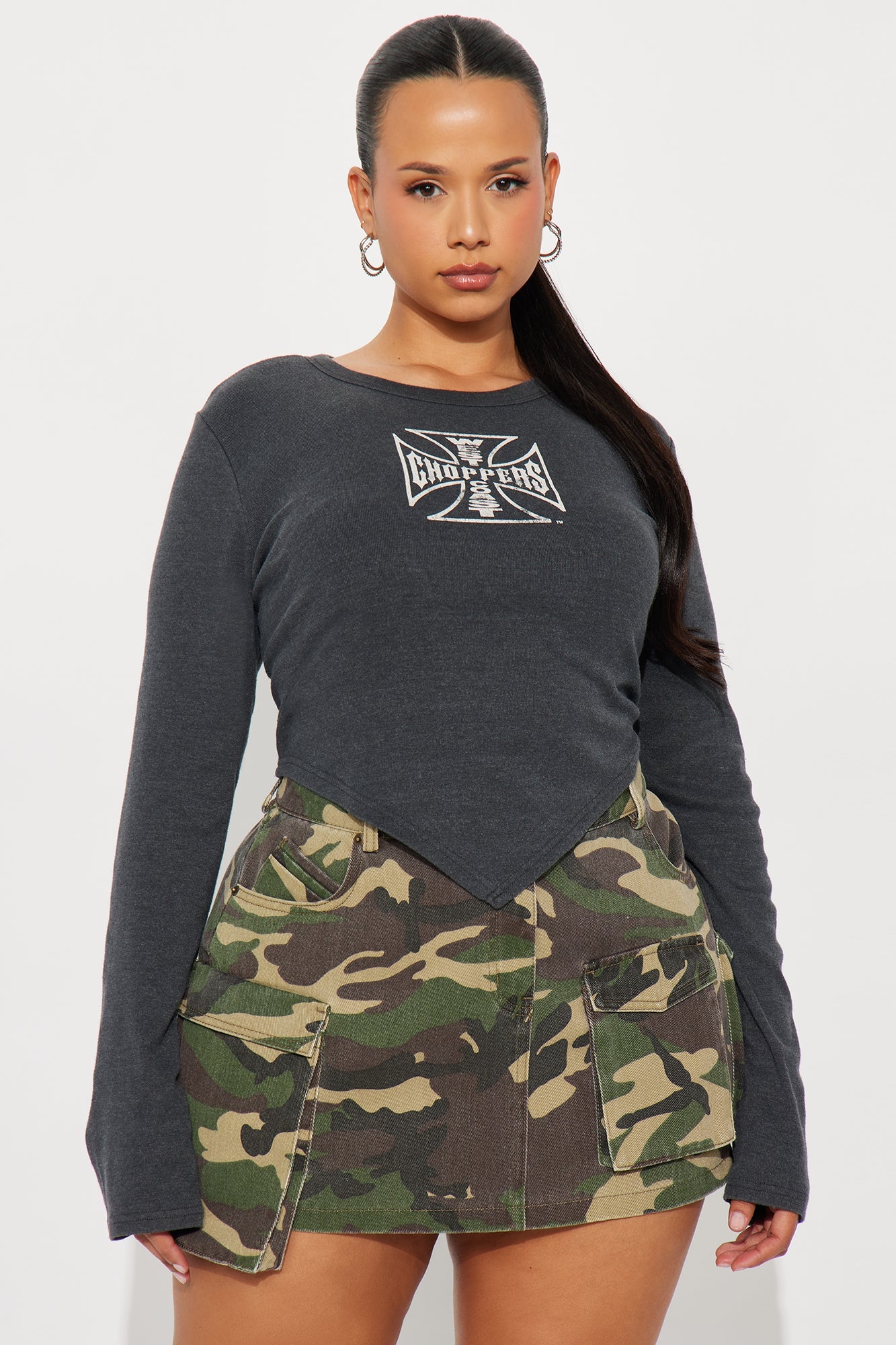 West Coast Choppers Washed V Hem Baby Tee - Black