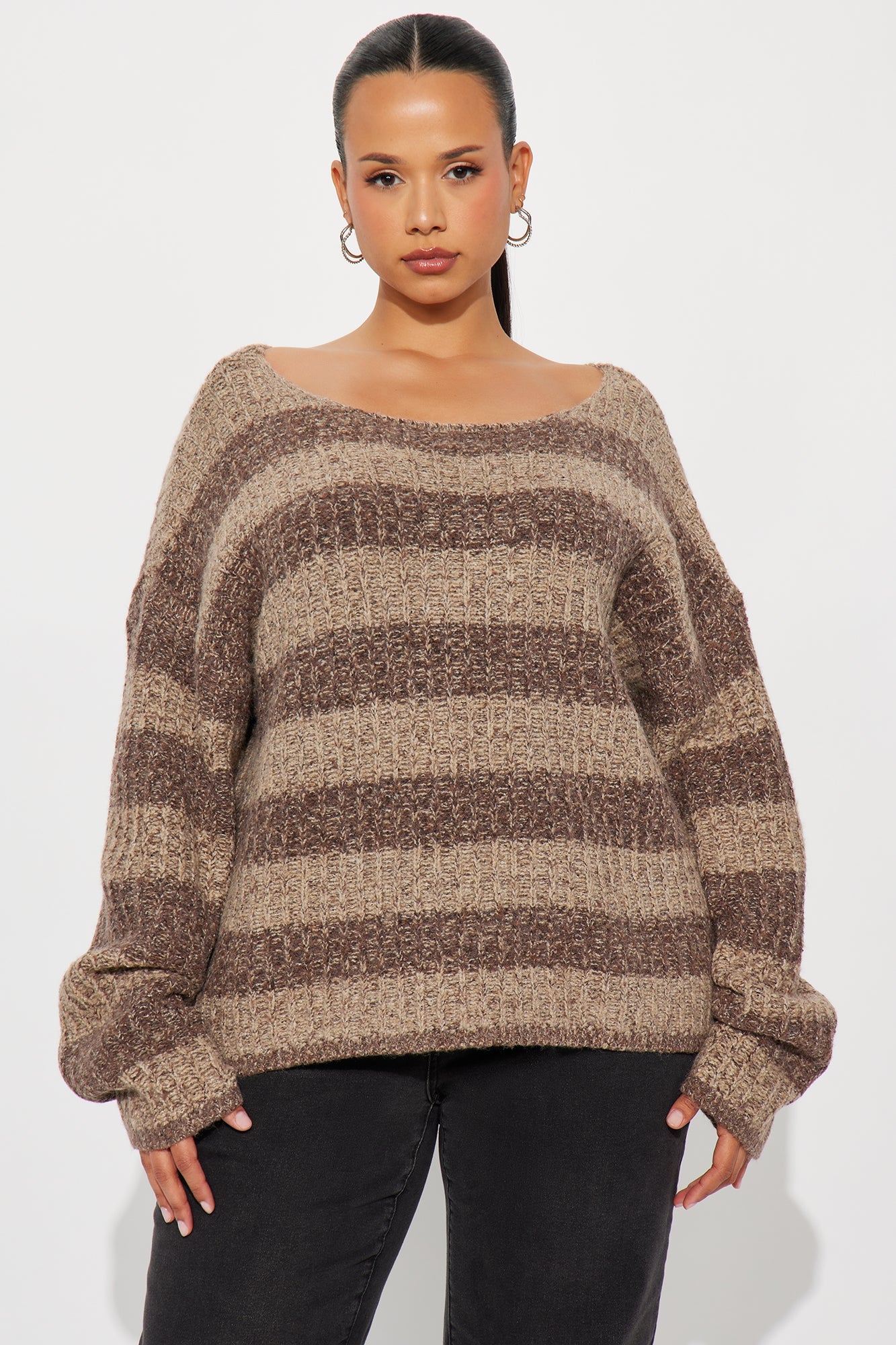 There She Is Striped Sweater - Brown/combo