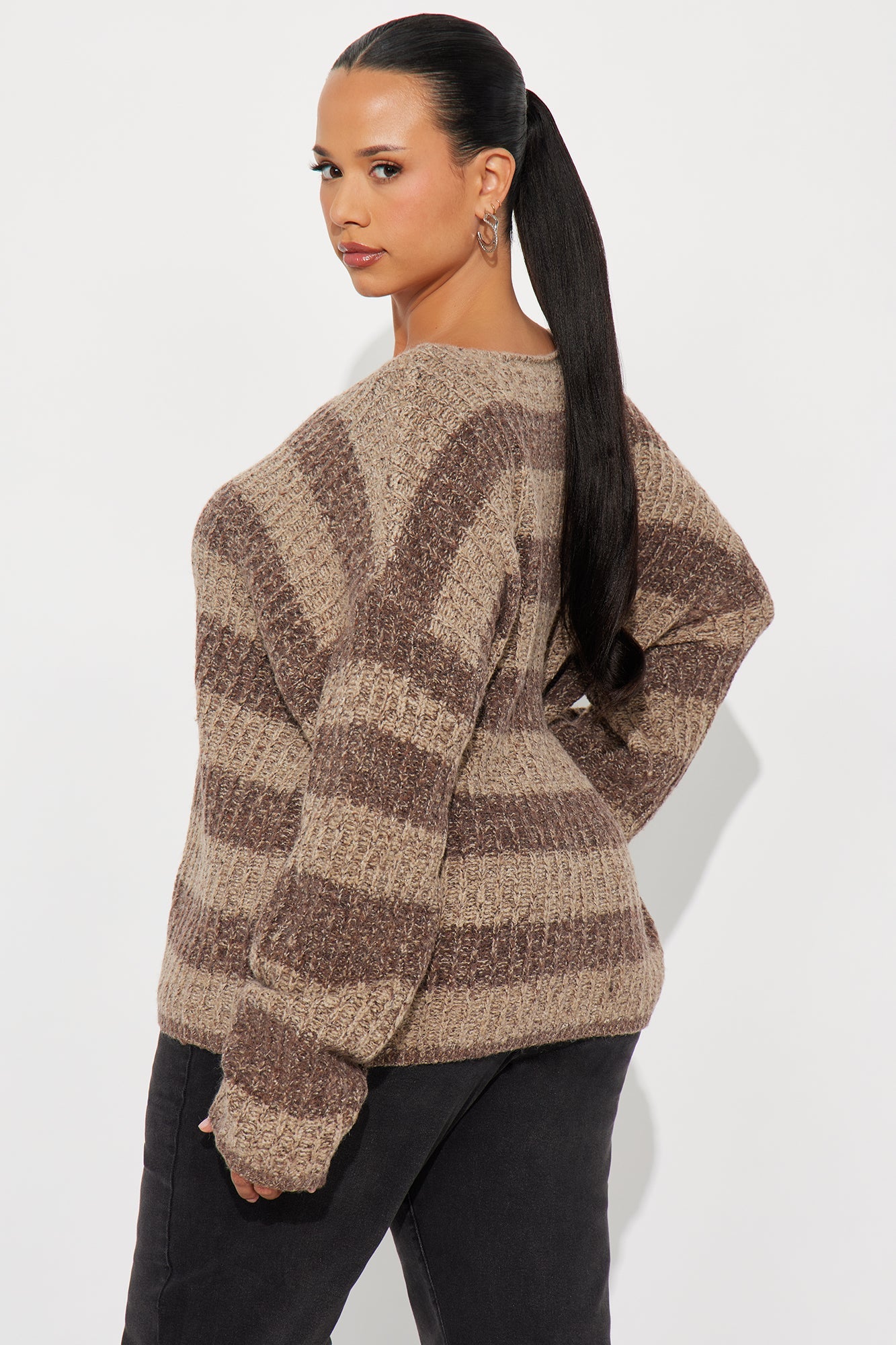 There She Is Striped Sweater - Brown/combo