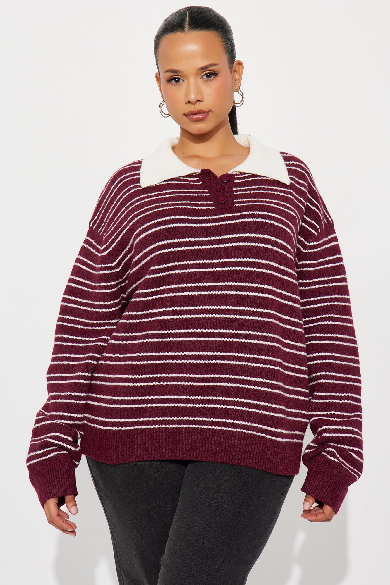 Just A Stripe Girl Sweater - Burgundy/combo