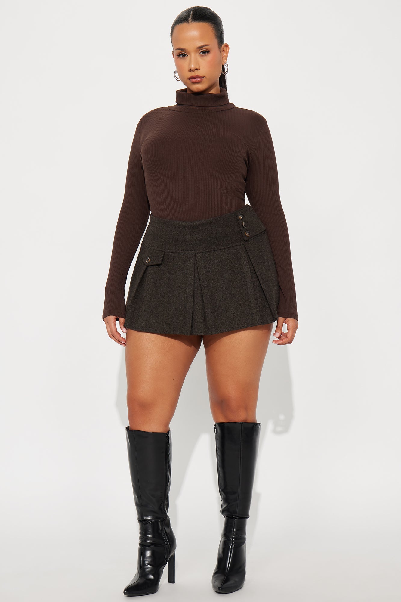 Cuddle Up Wool Pleated Micro Mini Skort - Dark Brown