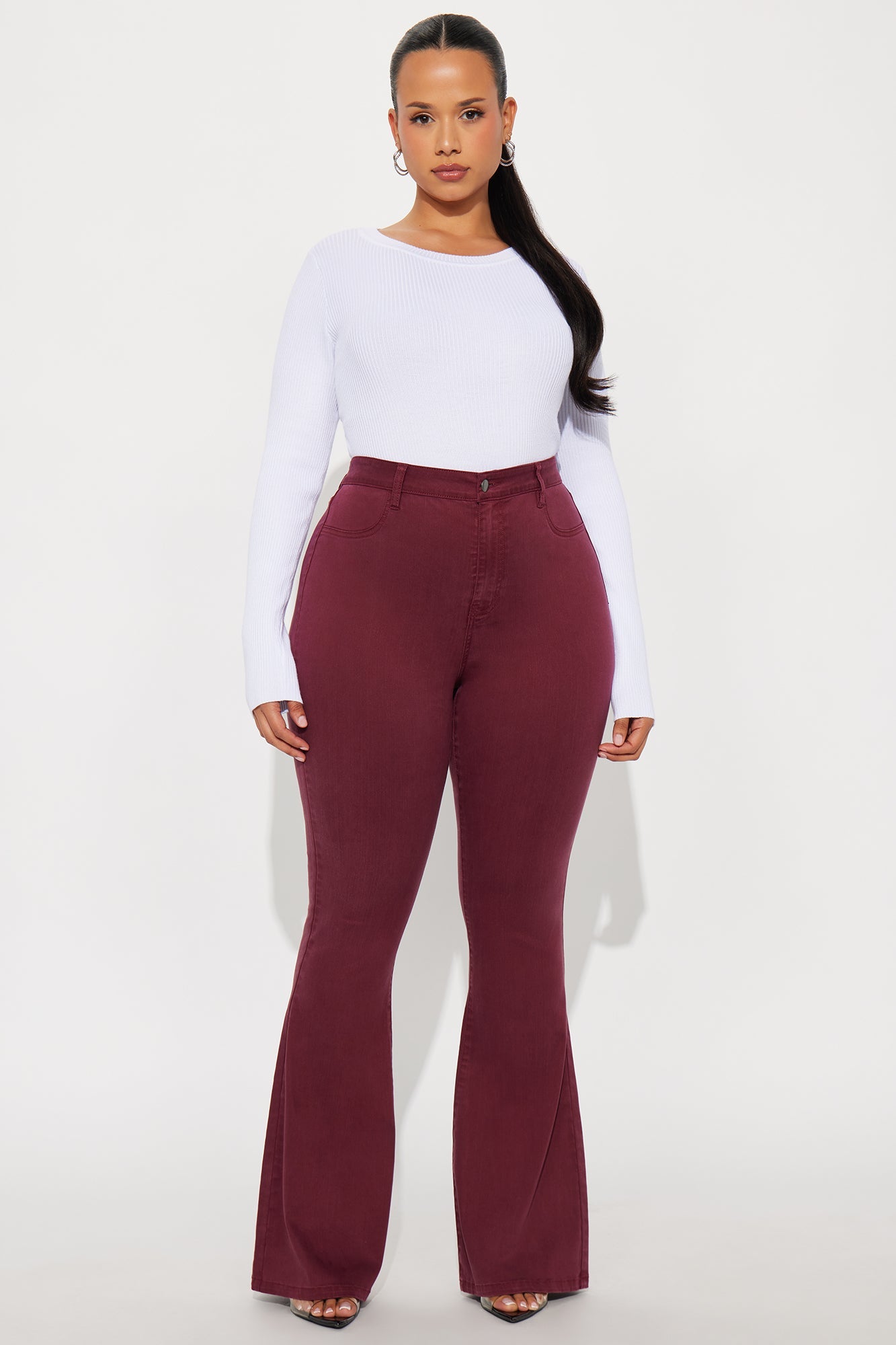 Deep In My Soul Flare Jeans - Burgundy