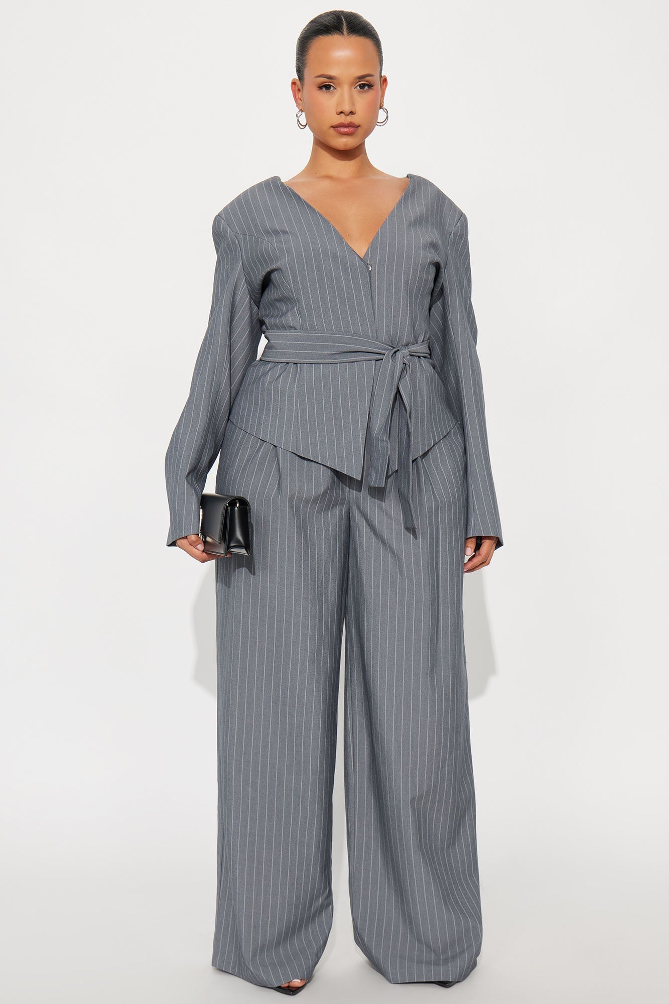 Ready To Rule 3 Piece Pinstripe Blazer Pant Set - Grey