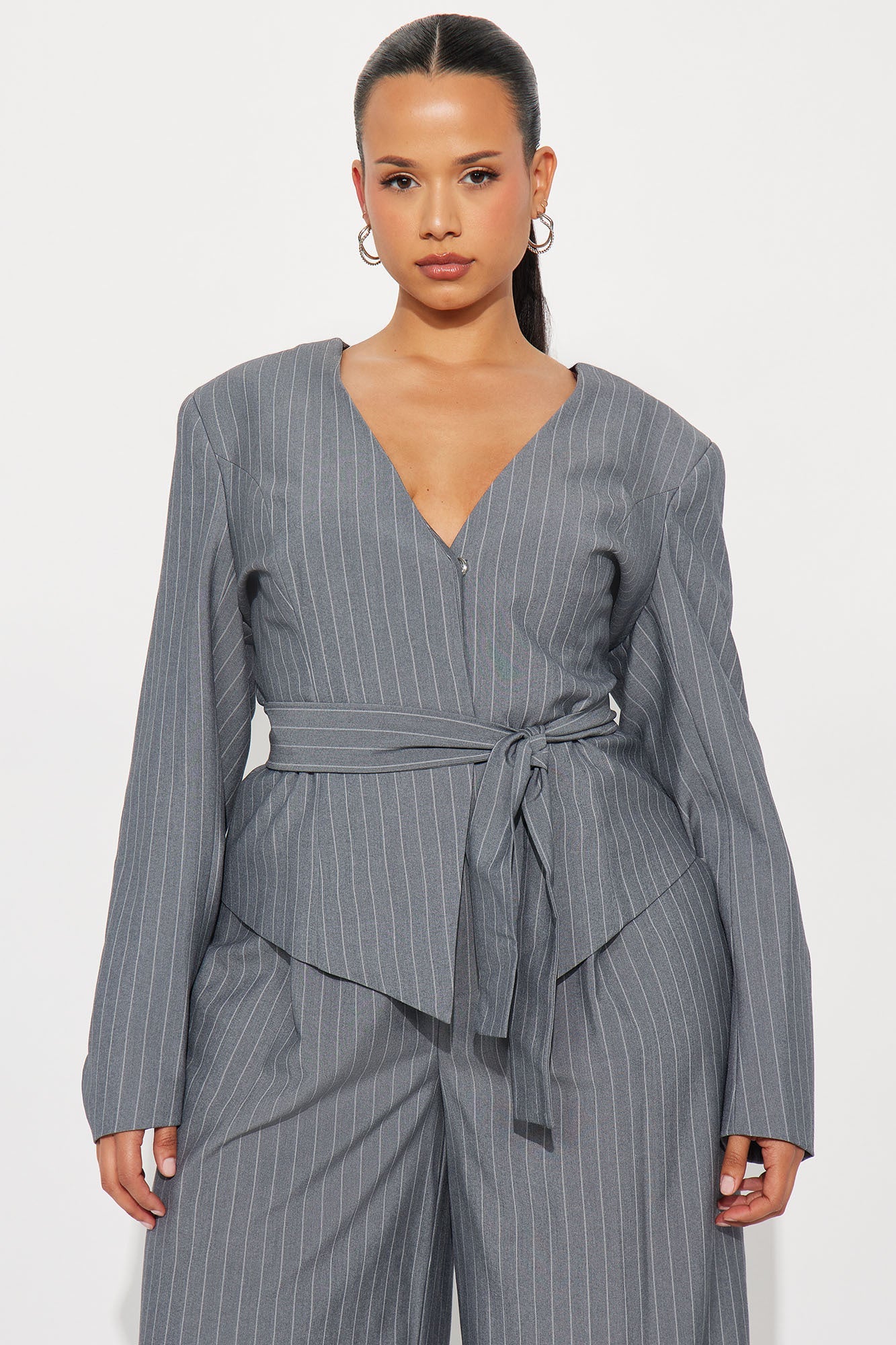 Ready To Rule 3 Piece Pinstripe Blazer Pant Set - Grey