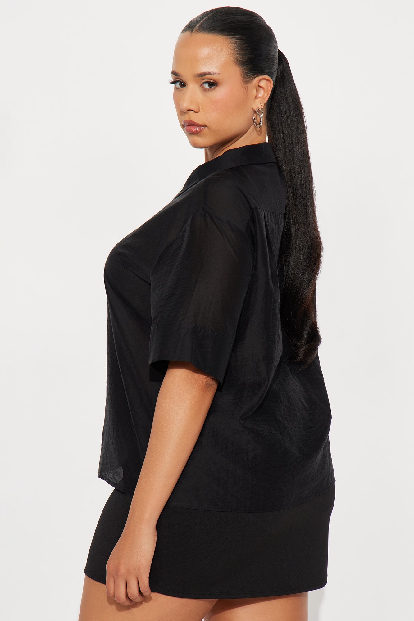 Give It A Try Neck Tie Organza Shirt - Black/White