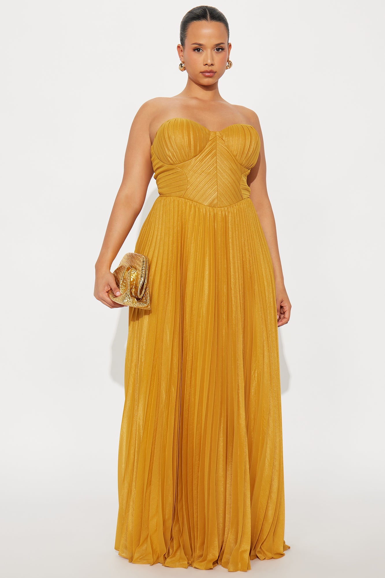 Urban Spark Plisse Gown - Mustard