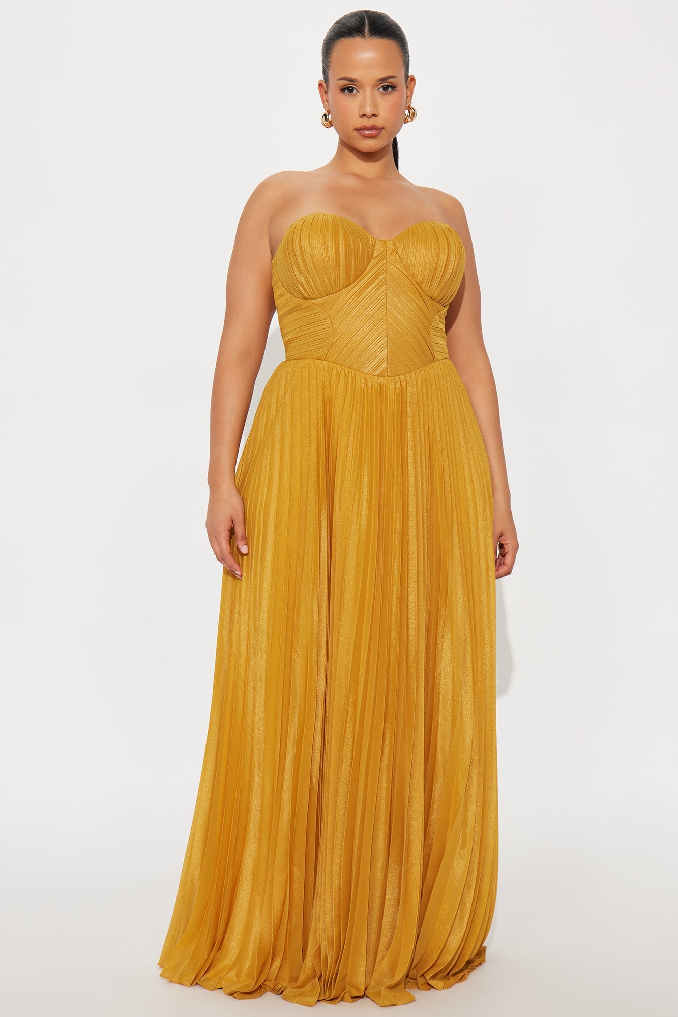 Urban Spark Plisse Gown - Mustard