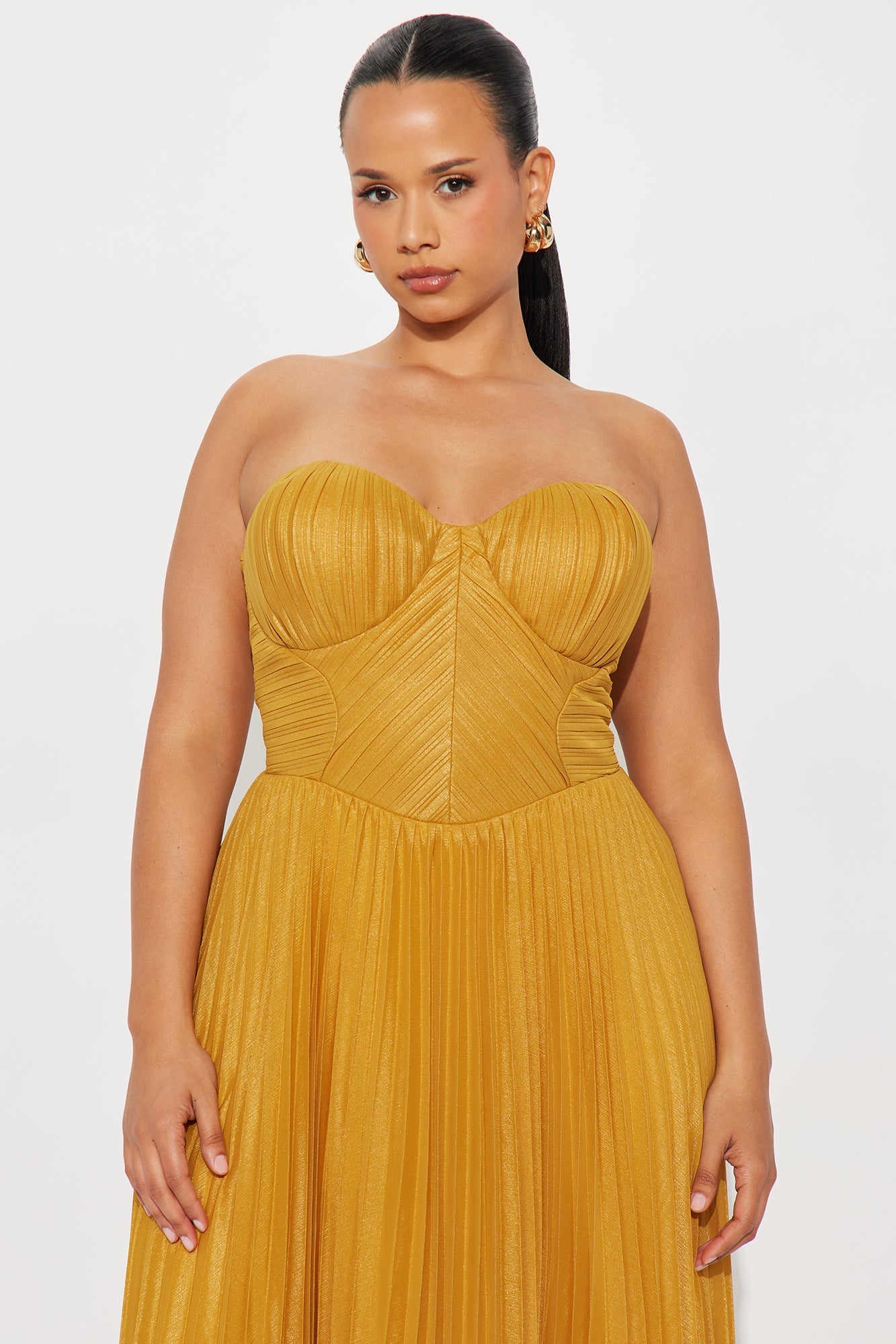 Urban Spark Plisse Gown - Mustard