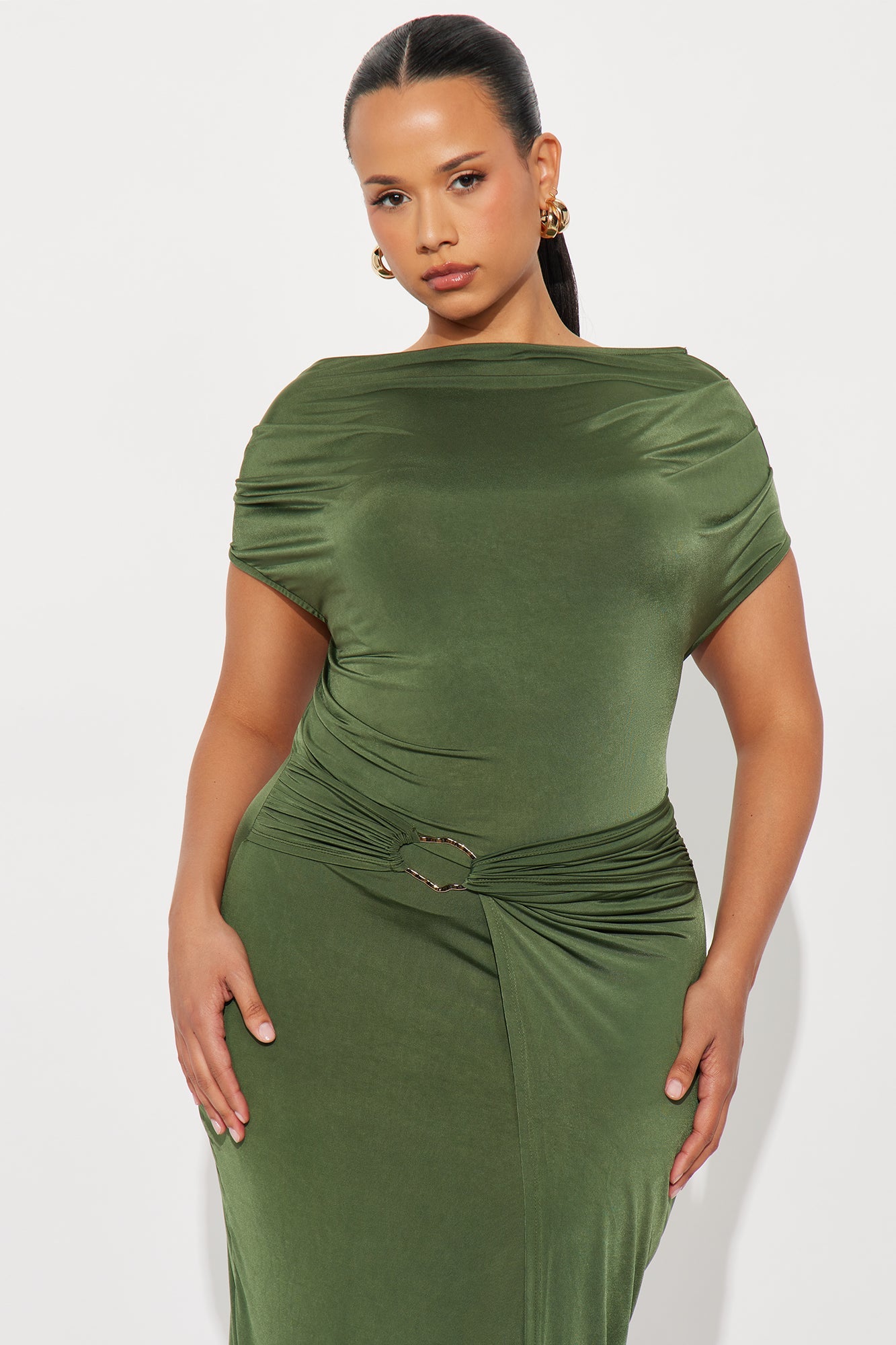 Zavala Off Shoulder Midi Dress - Olive