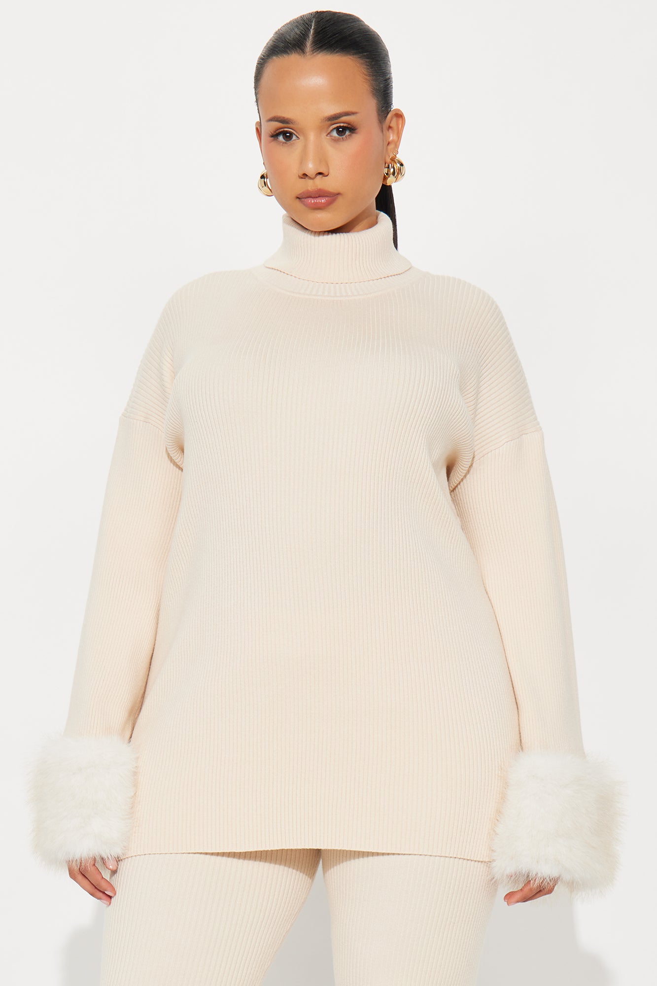 Carrie Faux Fur Trim Pant Set - Cream