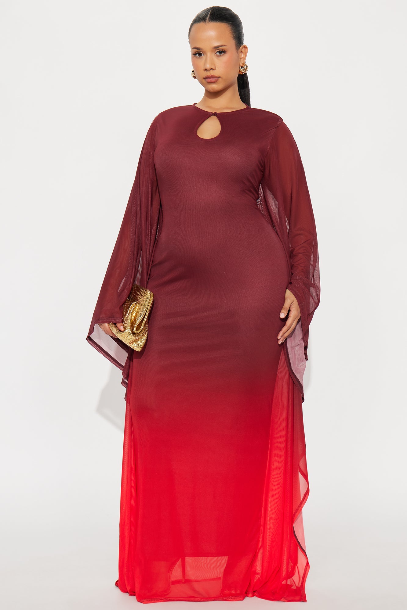 Poisoned Love Ombre Mesh Maxi Dress - Burgundy