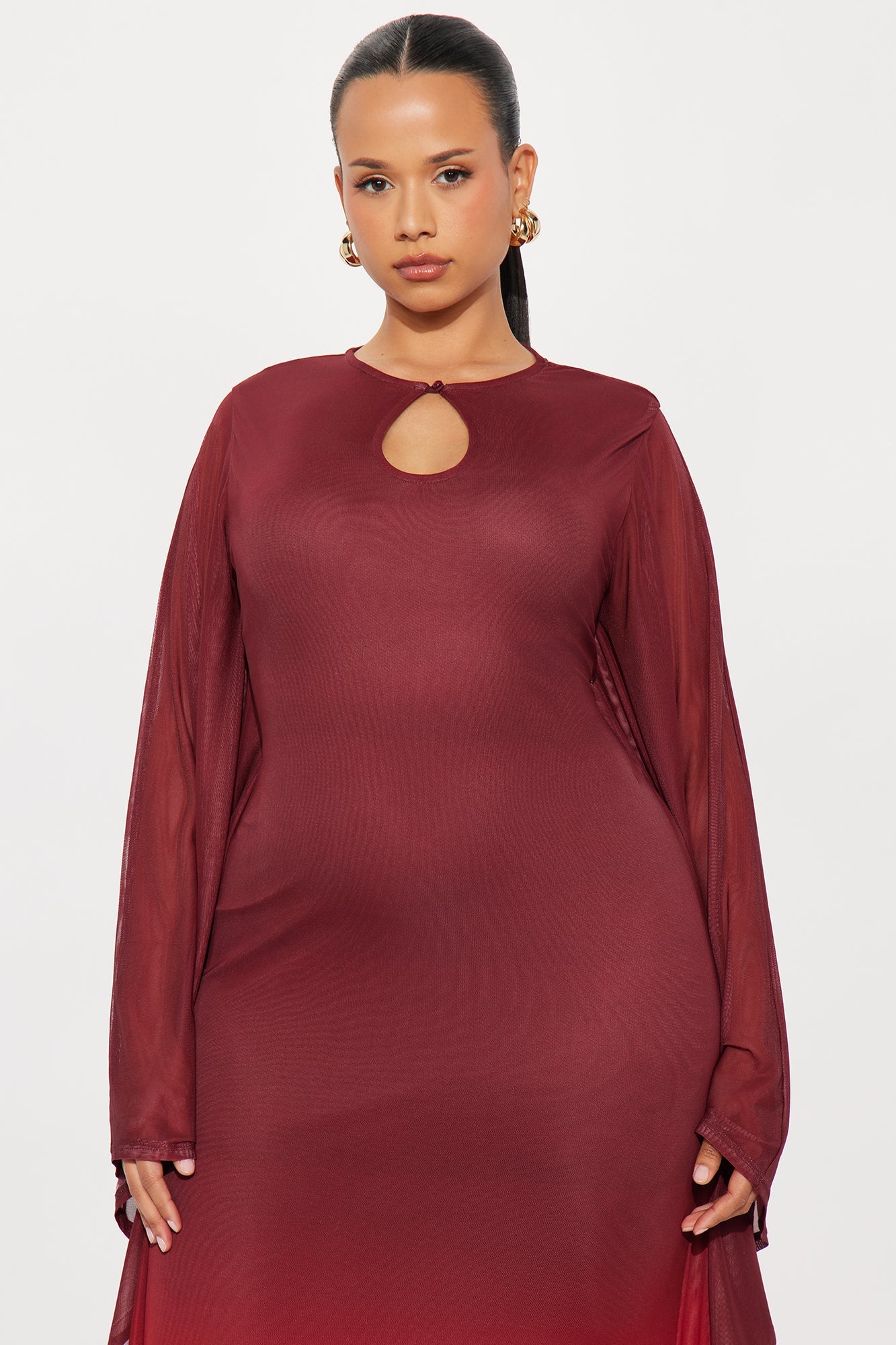 Poisoned Love Ombre Mesh Maxi Dress - Burgundy