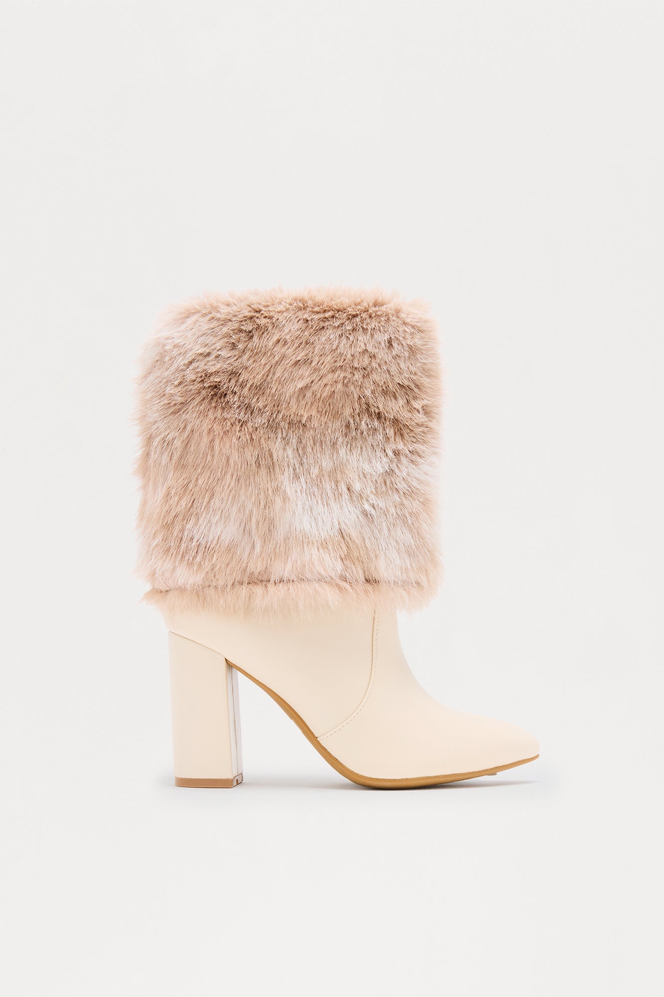 Midtown Faux Fur Overlay Booties - Ivory