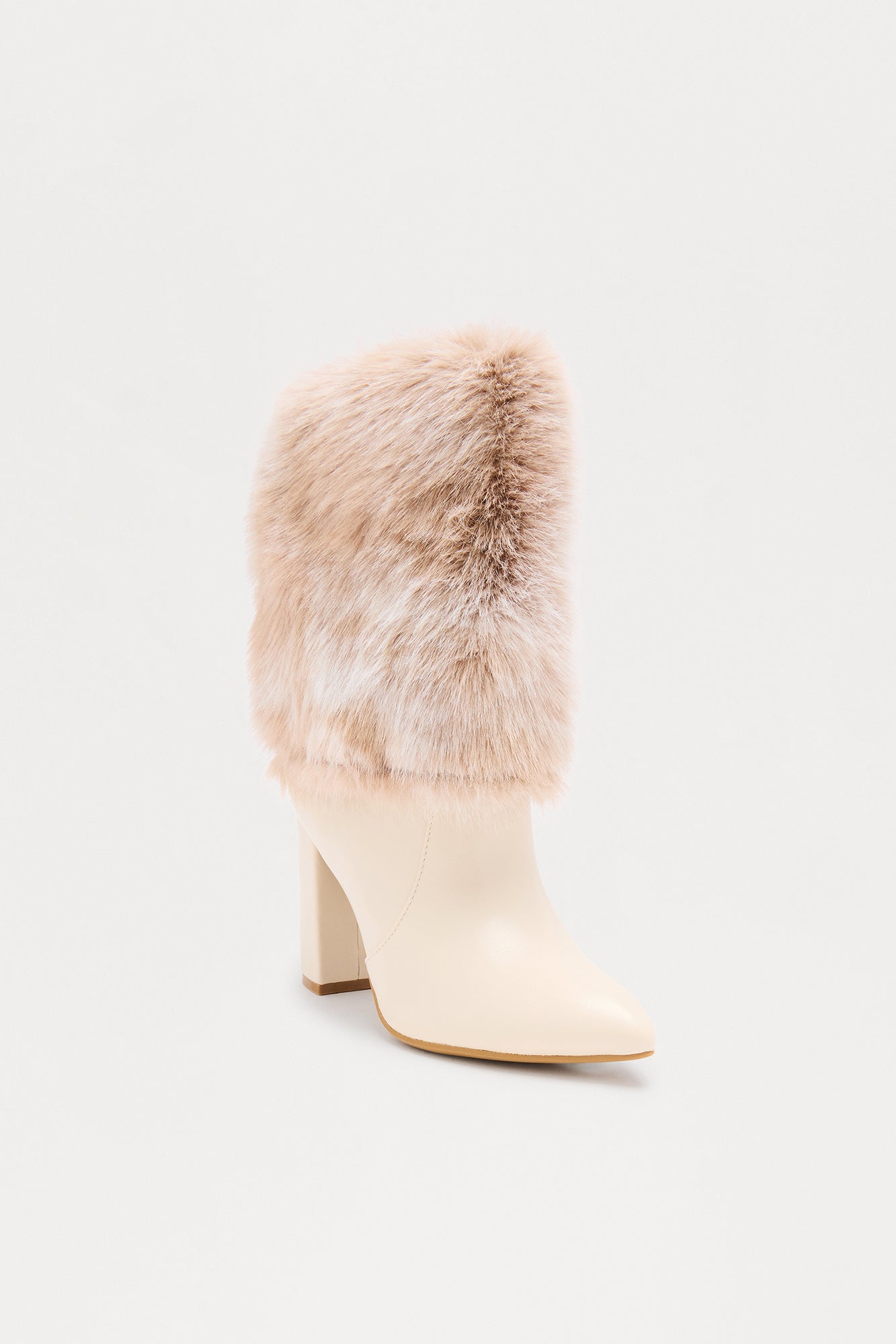 Midtown Faux Fur Overlay Booties - Ivory