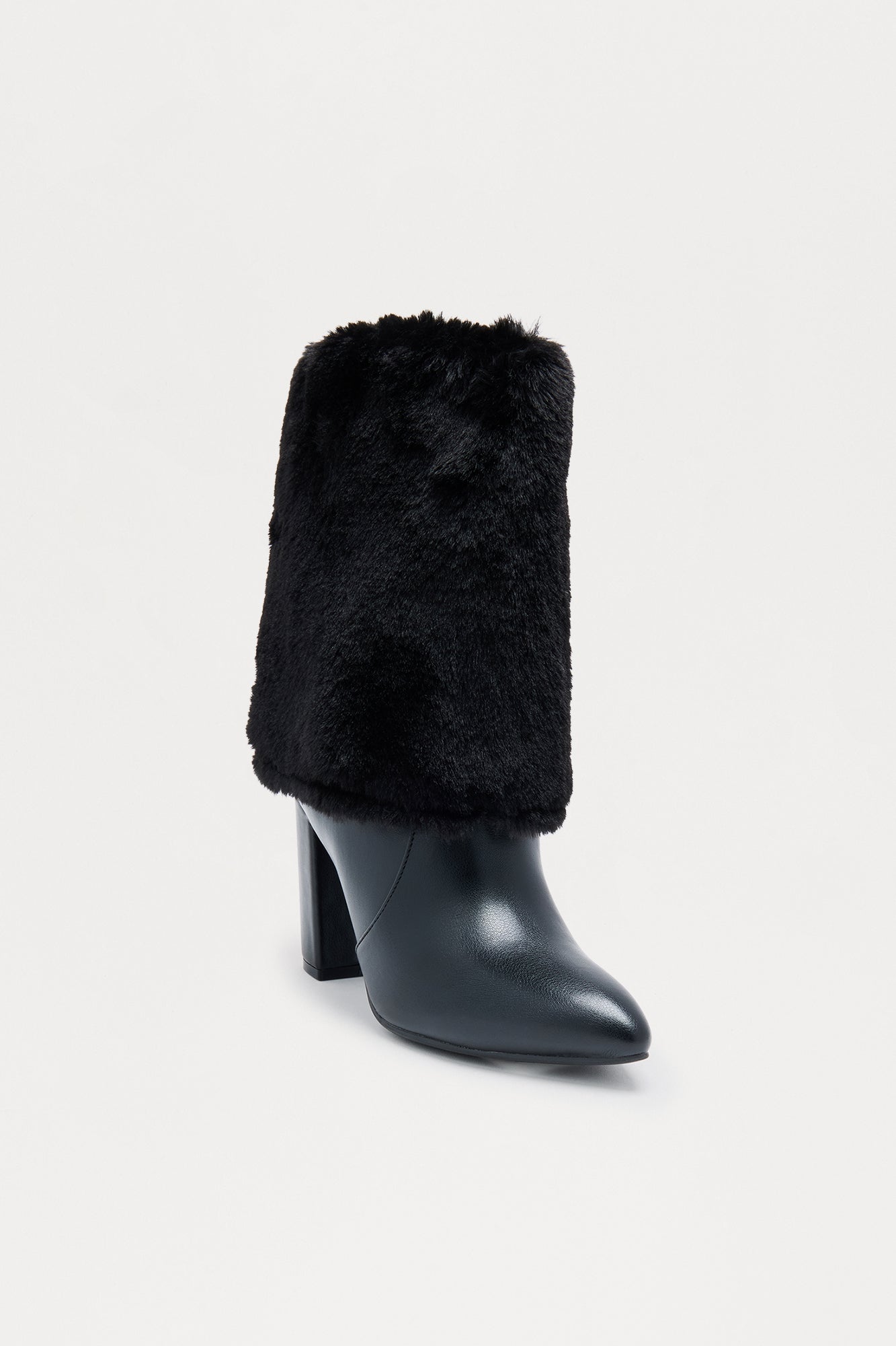 Midtown Faux Fur Overlay Booties - Black