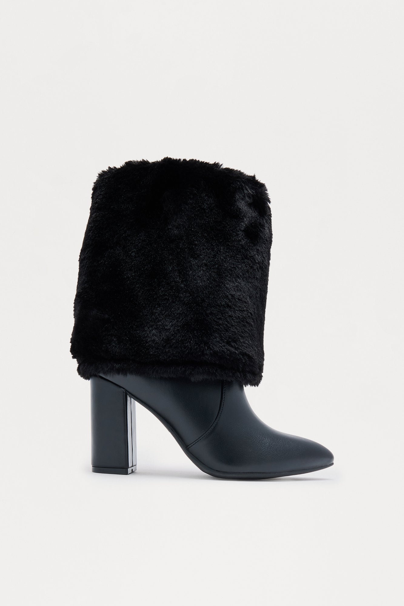 Midtown Faux Fur Overlay Booties - Black