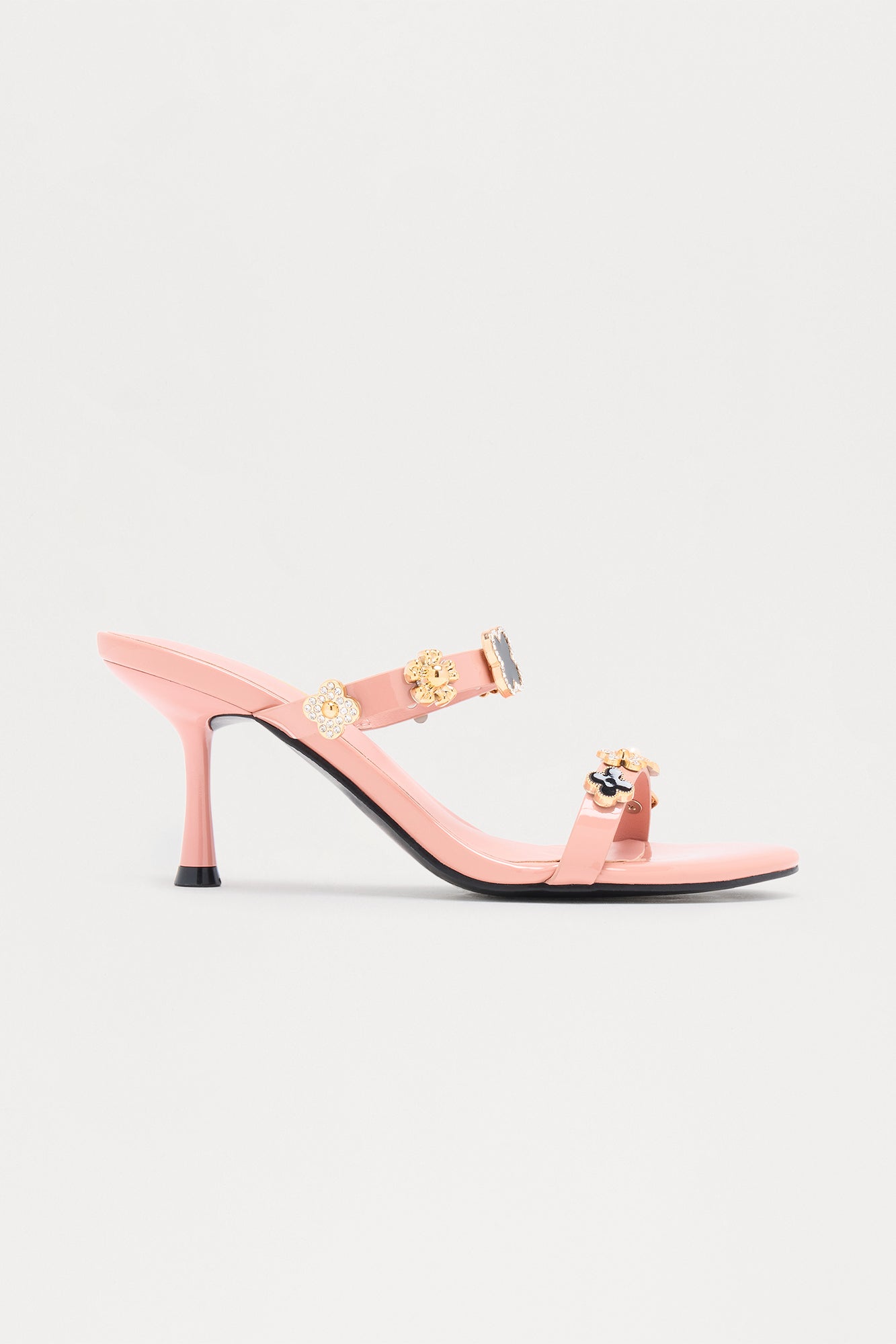 Adela Charm Faux Patent Mules - Blush