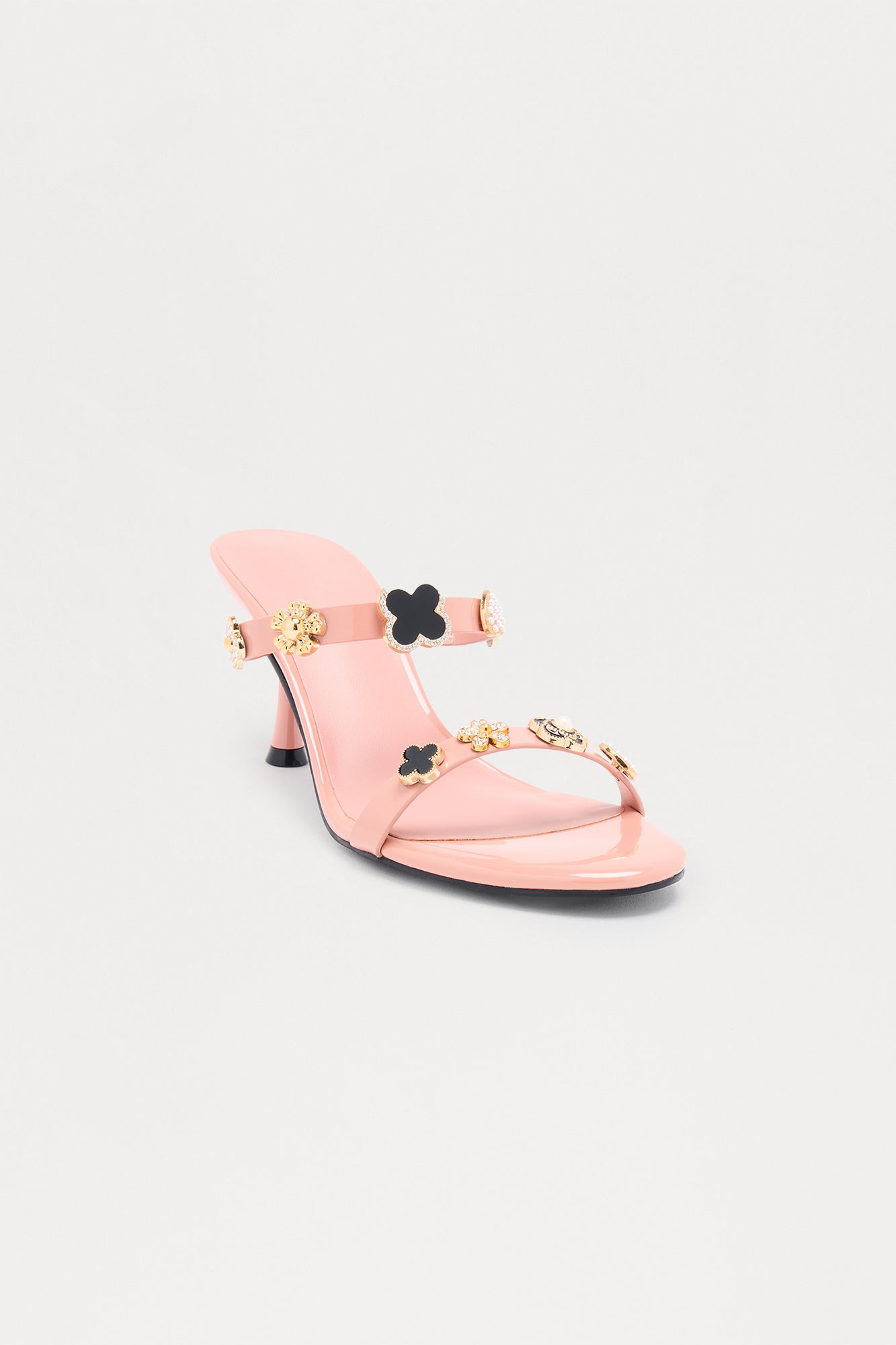 Adela Charm Faux Patent Mules - Blush