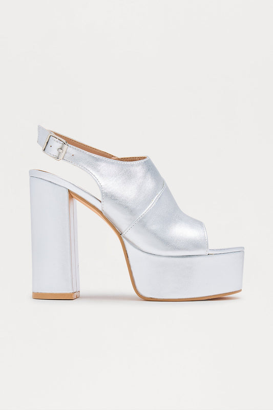 Kona Ankle Strap Platform Heels - Silver